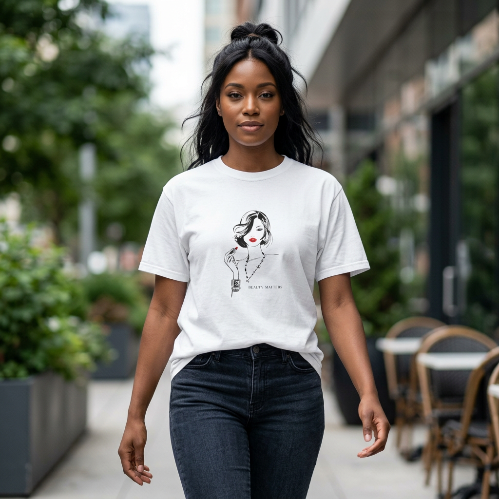 Minimalist Fashion Illustration T-Shirt — 'Beauty Matters' Graphic Tee