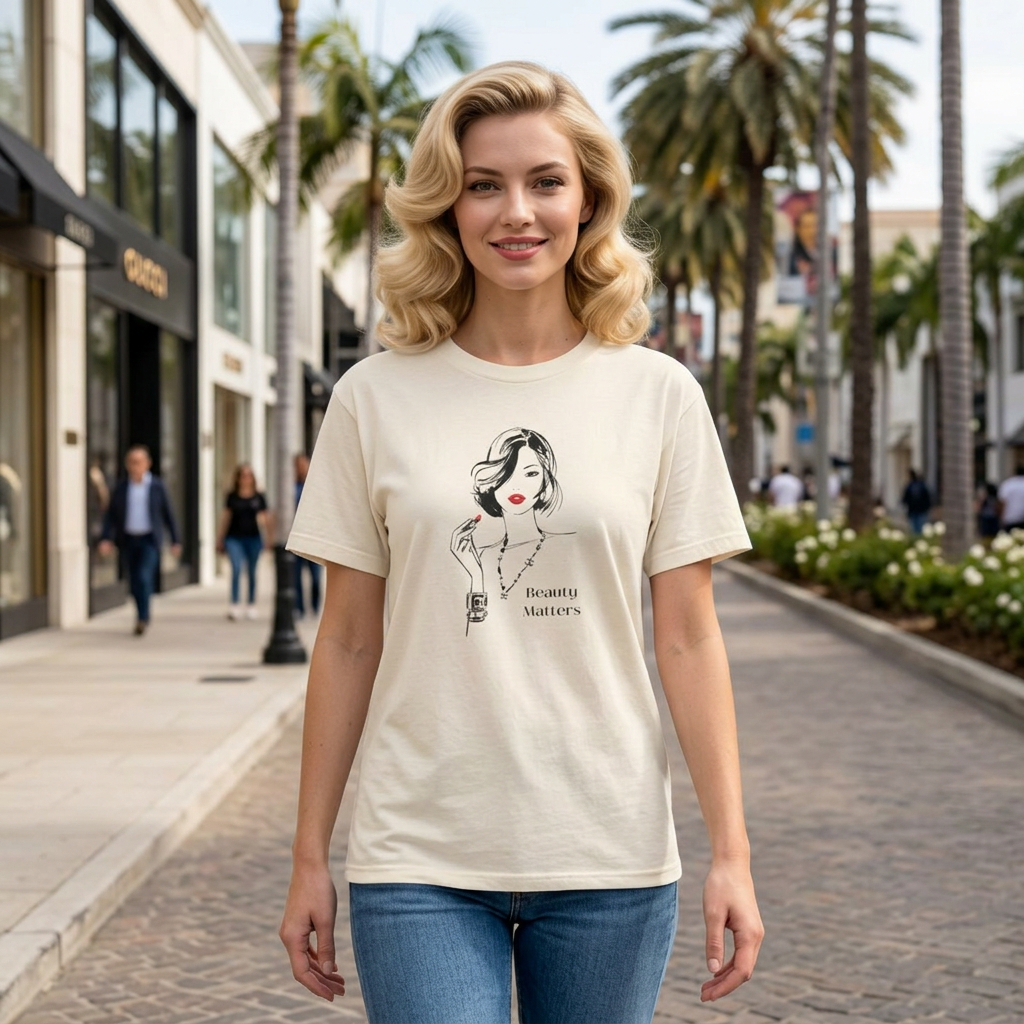 Minimalist Fashion Illustration T-Shirt — 'Beauty Matters' Graphic Tee
