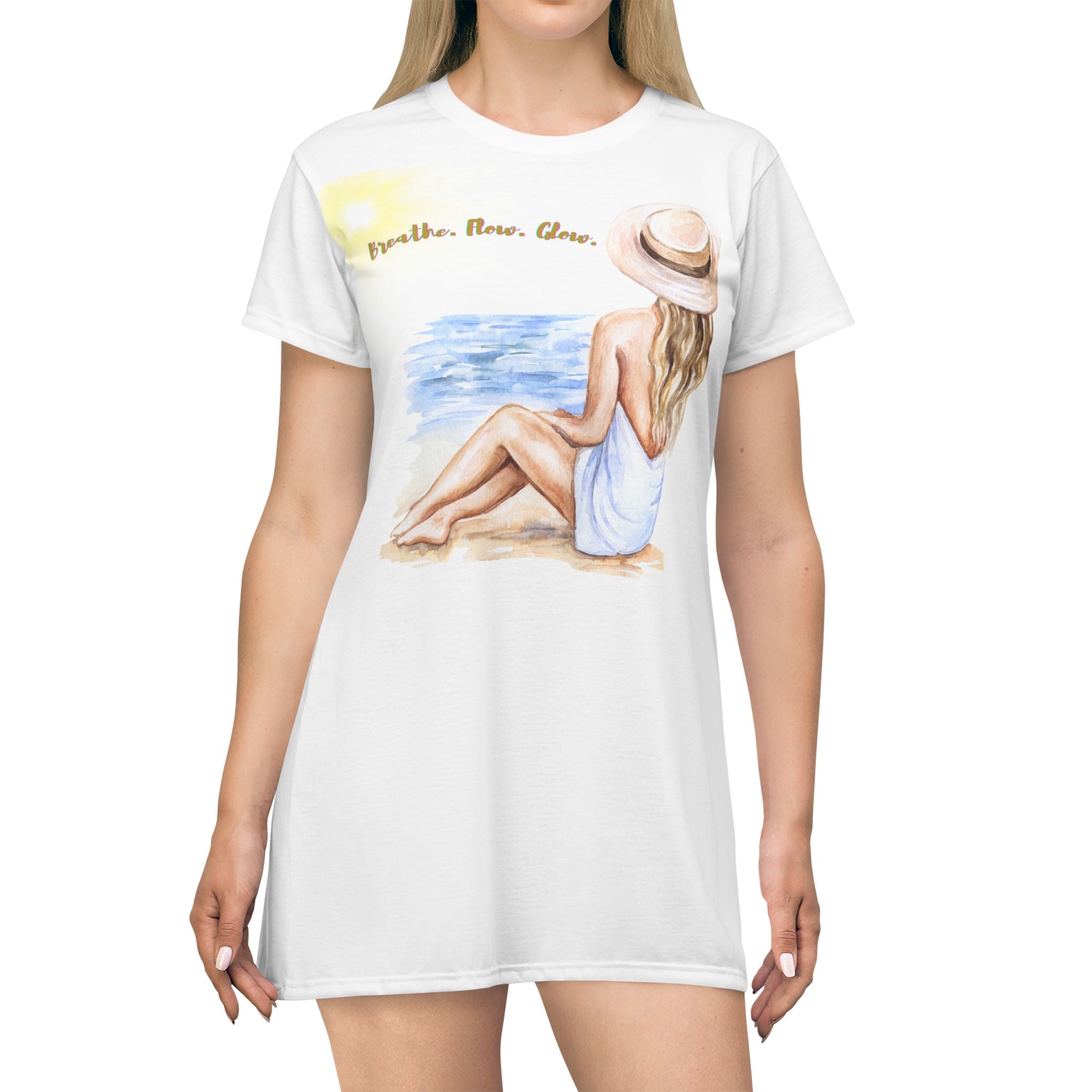 Breathe. Flow. Glow. | Relaxed Fit T-Shirt Dress with Quote