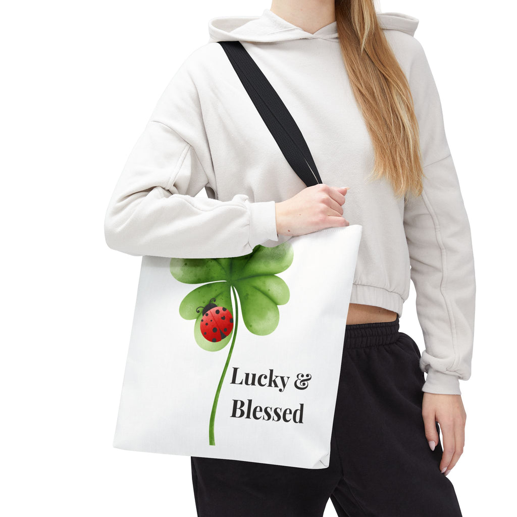 Lucky Girl Energy Tote Bag, Aesthetic Canvas Tote Bag, Cute Everyday Bag, Minimalist Ladybug Clover Tote
