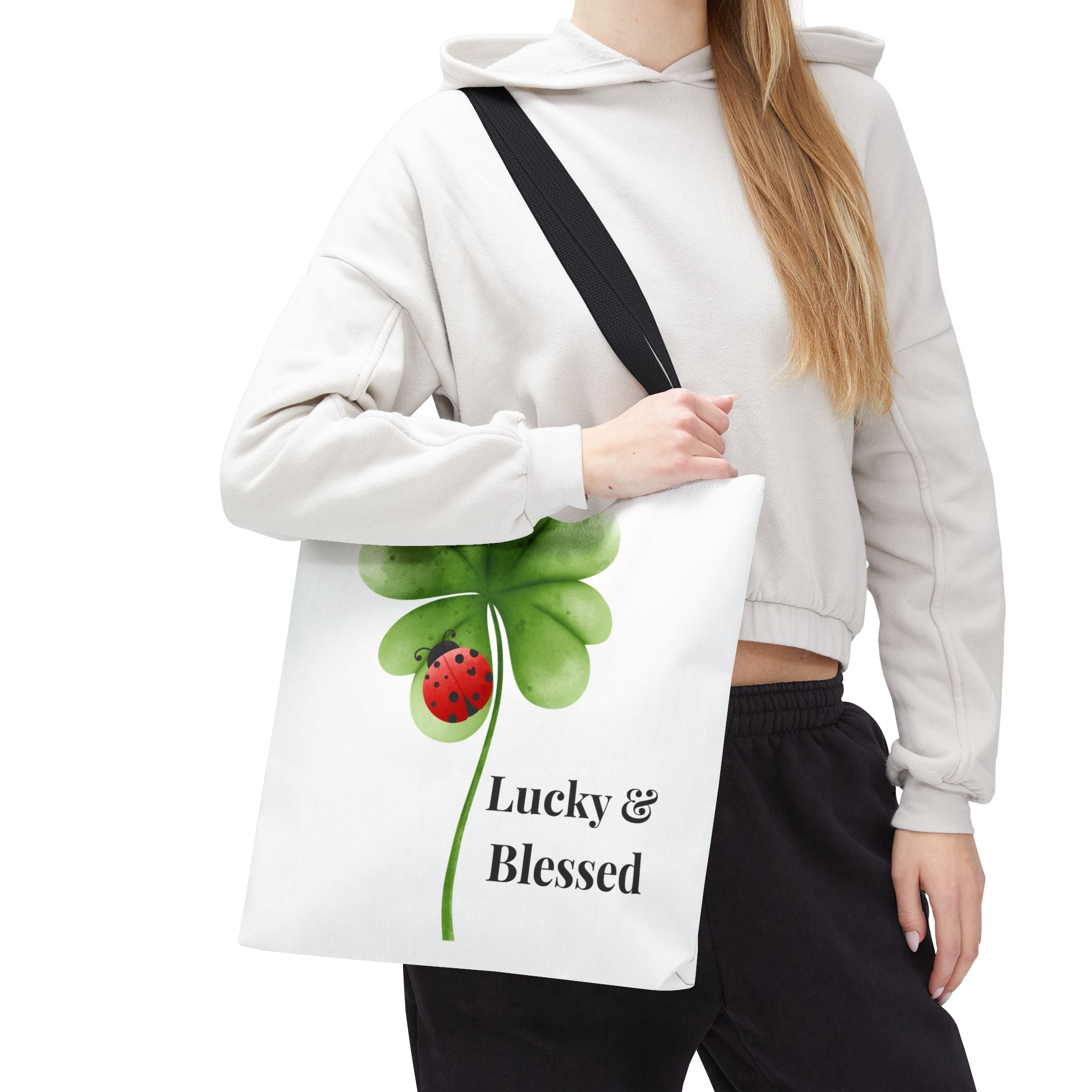 Lucky Girl Energy Tote Bag, Aesthetic Canvas Tote Bag, Cute Everyday Bag, Minimalist Ladybug Clover Tote