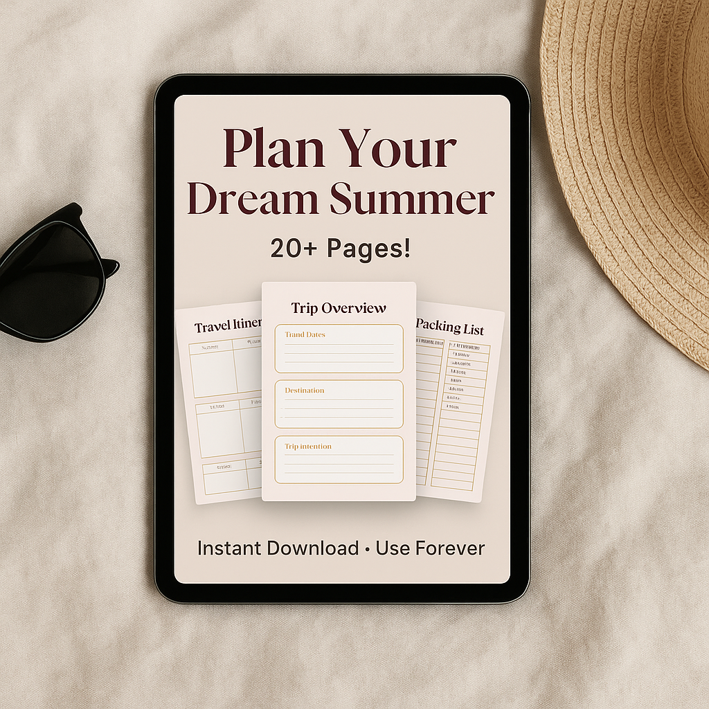Digital Travel Planner PDF – Elegant Weekly Itinerary & Packing List PDF, Printable + Tablet Friendly