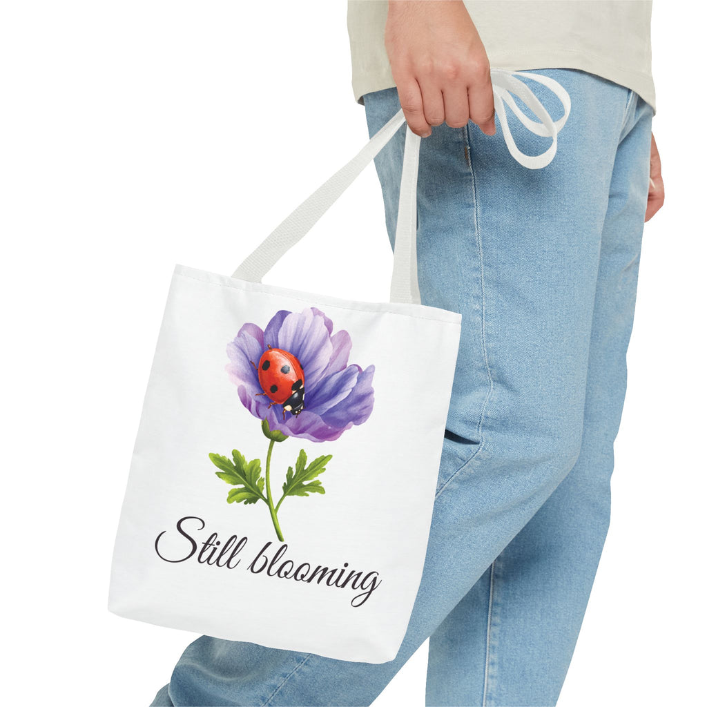 Still Blooming Tote Bag, Aesthetic Canvas Tote Bag, Cute Everyday Bag, Floral Ladybug Tote, Soft Life Gift