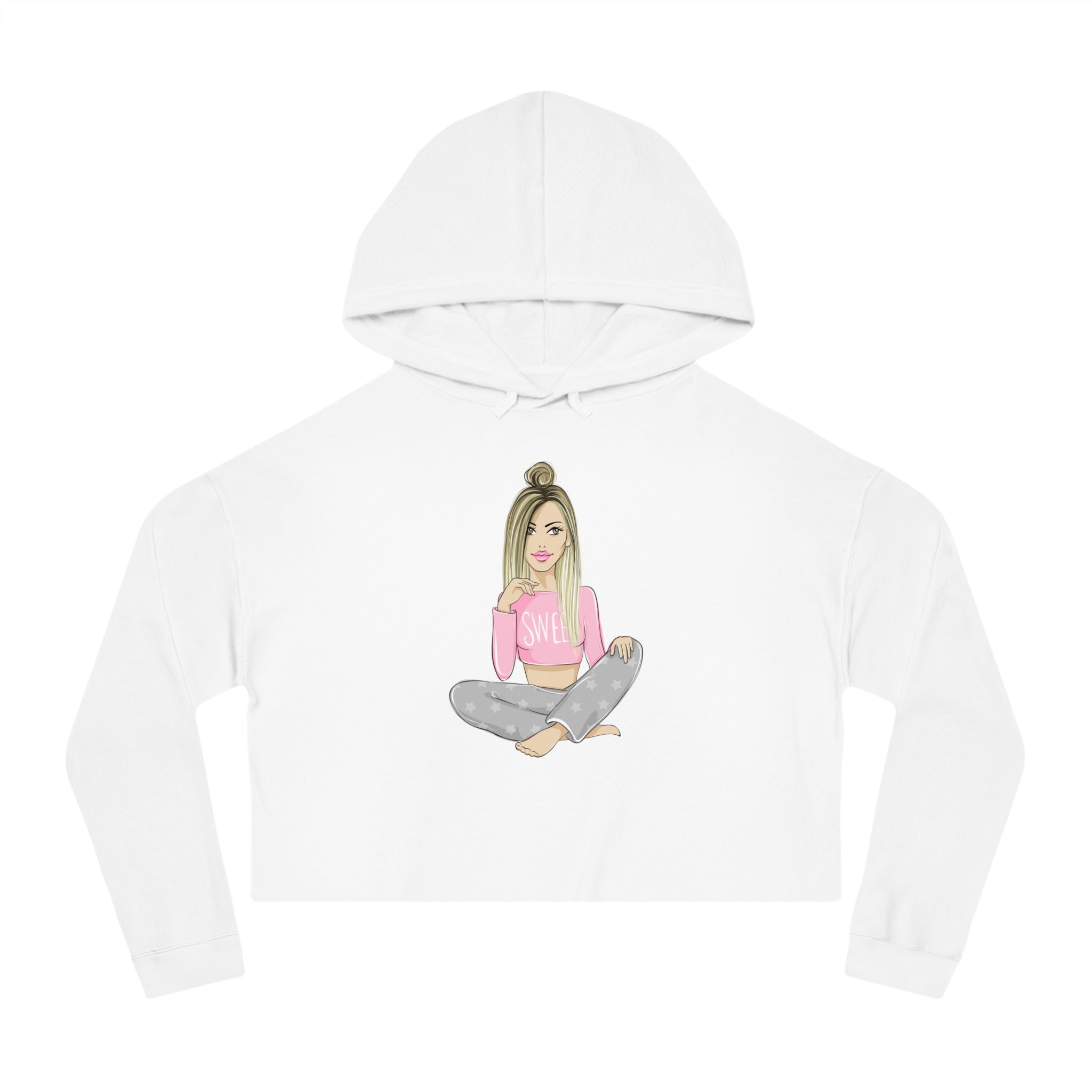 Cozy Pajama Girl Cropped Hoodie | Trendy Self-Care Hoodie for Women | Comfy Feminine Lounge Wear
