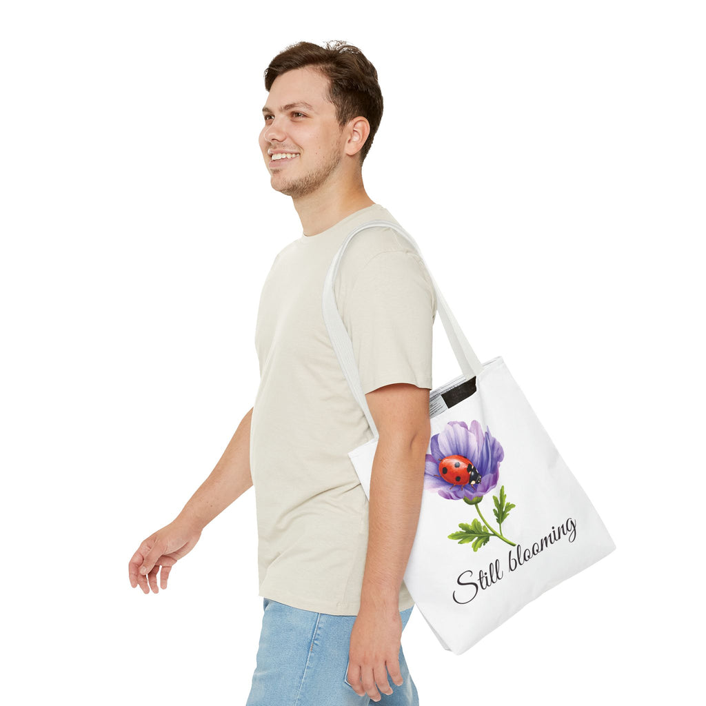 Still Blooming Tote Bag, Aesthetic Canvas Tote Bag, Cute Everyday Bag, Floral Ladybug Tote, Soft Life Gift