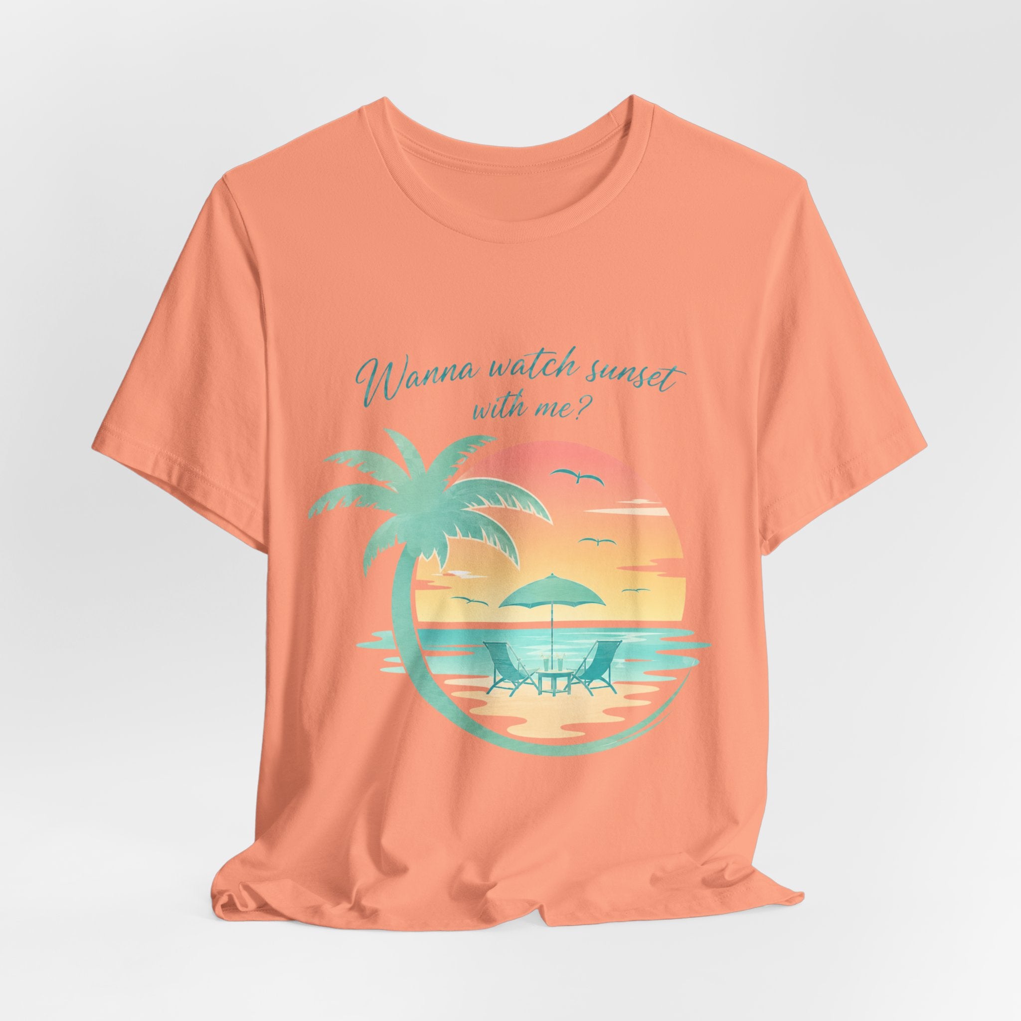 Wanna Watch Sunset With Me? Tropical Beach Graphic Tee