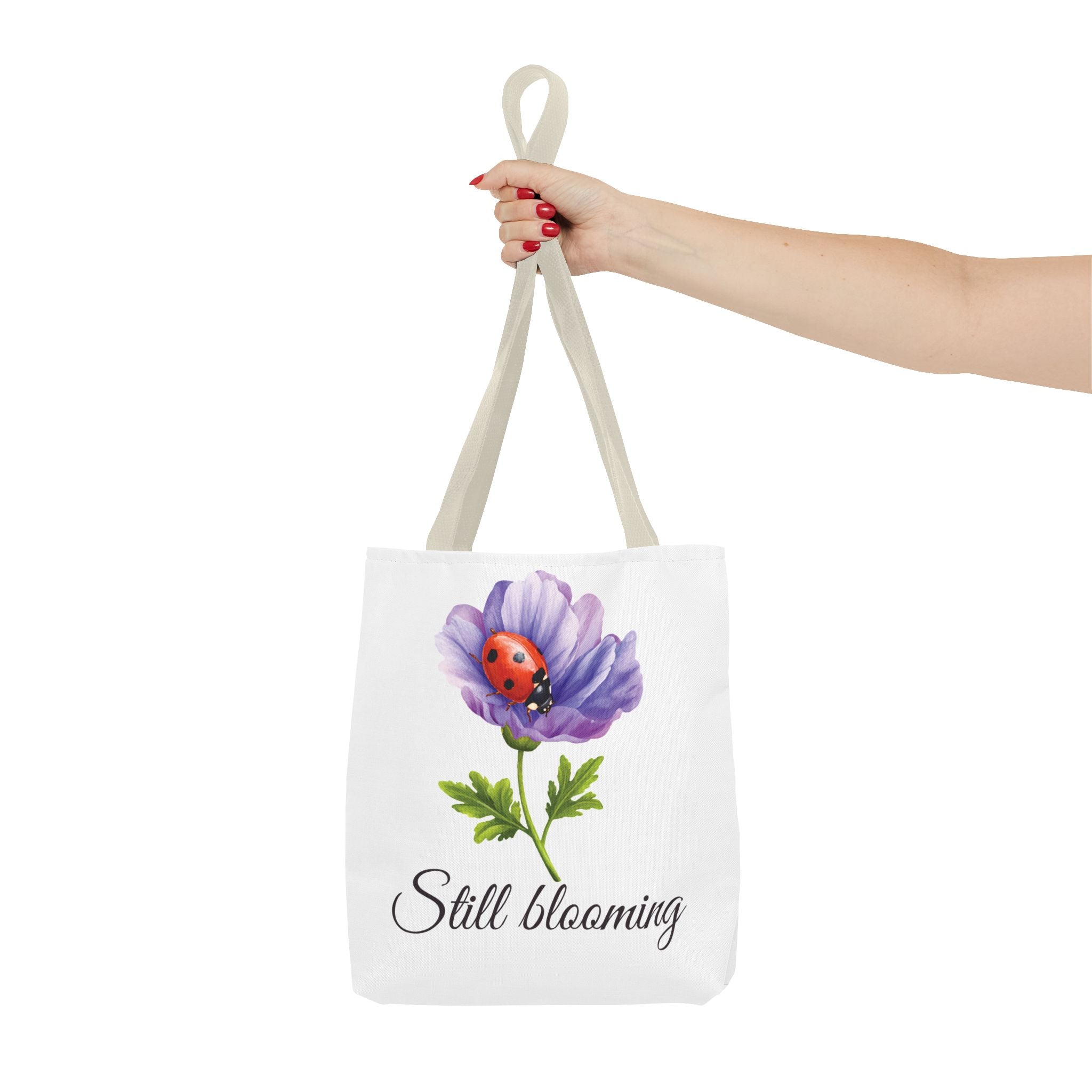 Still Blooming Tote Bag, Aesthetic Canvas Tote Bag, Cute Everyday Bag, Floral Ladybug Tote, Soft Life Gift