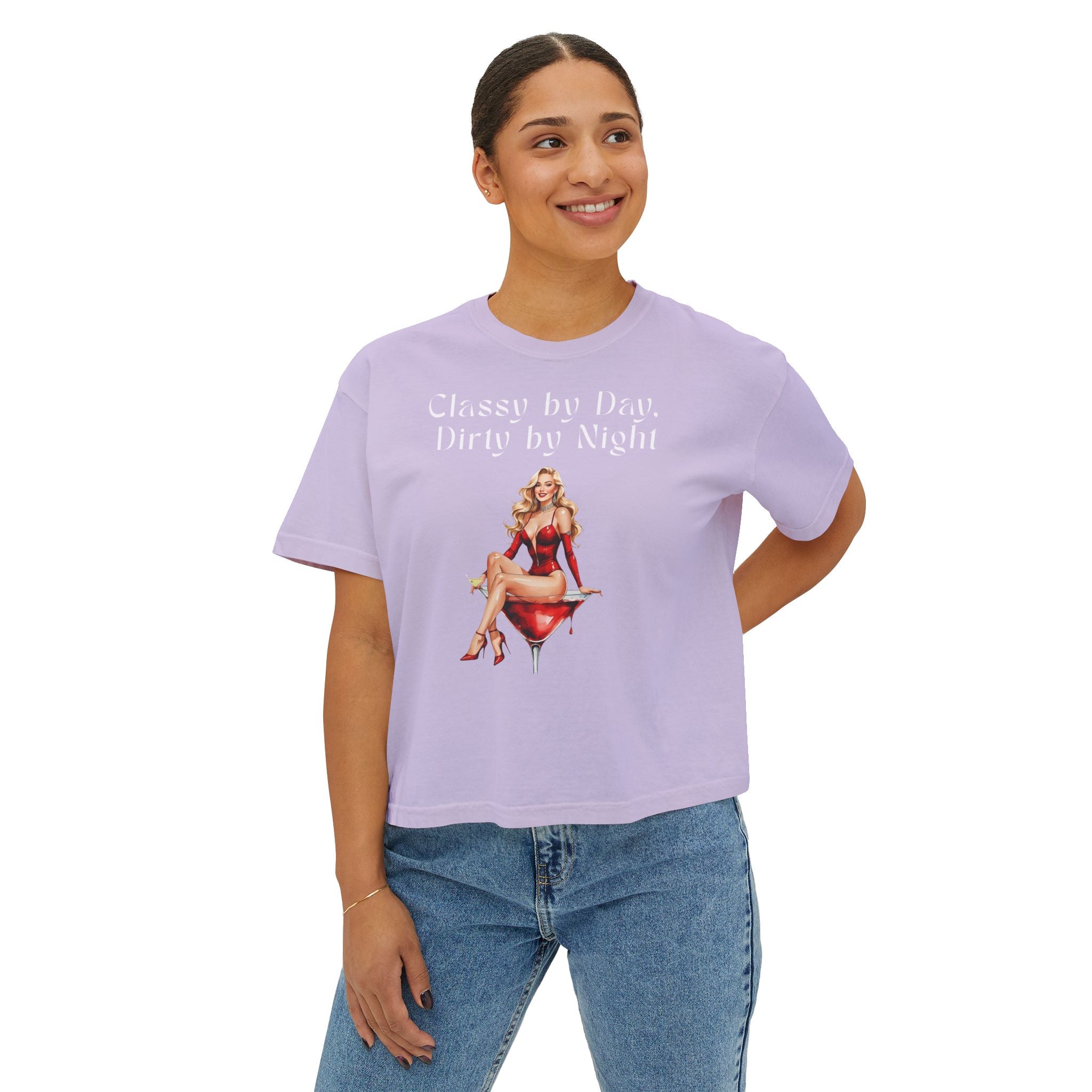 Classy by Day, Dirty by Night | Retro Pin-Up Graphic T-Shirt for Women