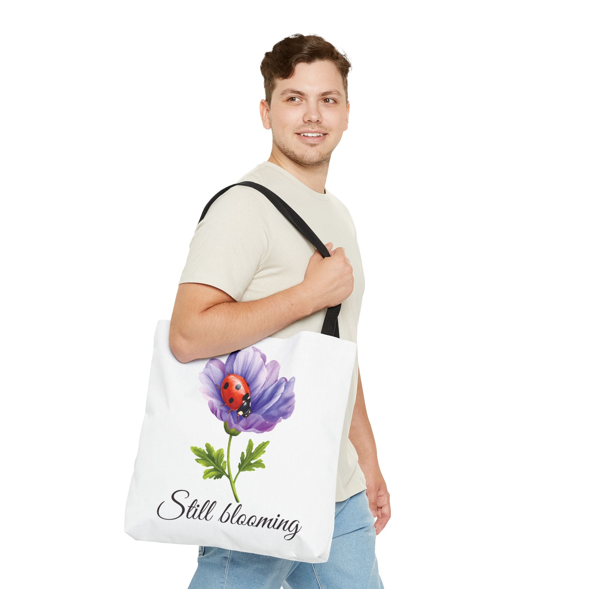 Still Blooming Tote Bag, Aesthetic Canvas Tote Bag, Cute Everyday Bag, Floral Ladybug Tote, Soft Life Gift