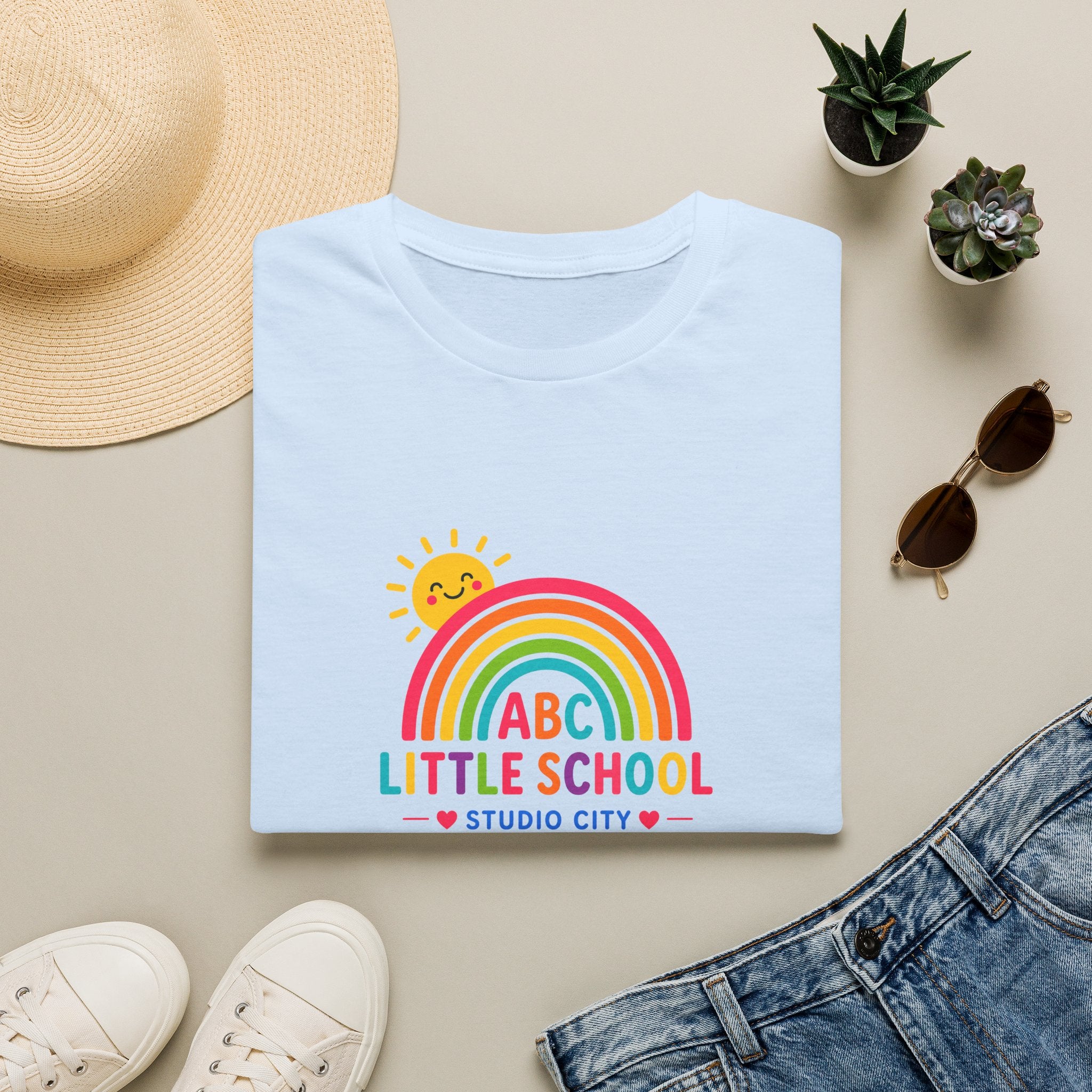 Kids Rainbow Preschool T‑Shirt — “ABC Little School” Sunny Day Tee