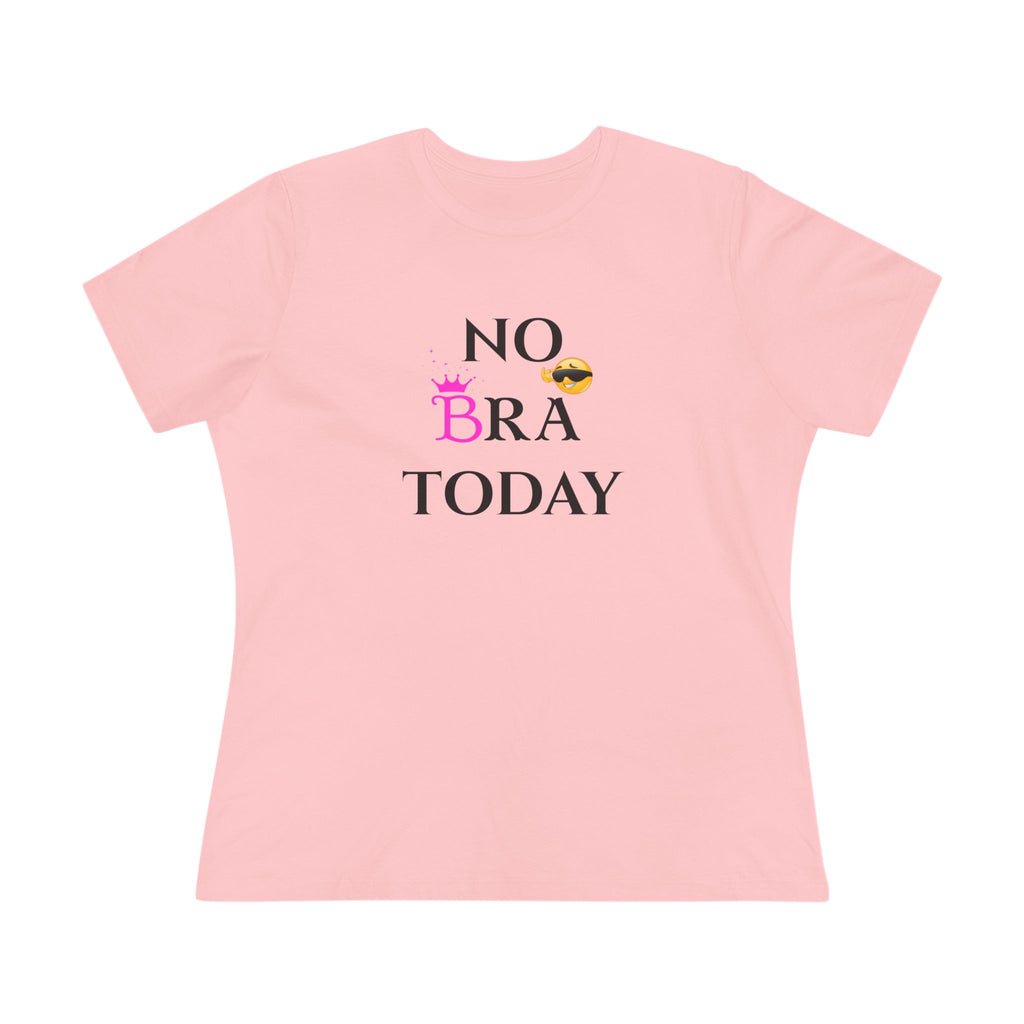Pink t-shirt with 'No Bra Today' text on a white background