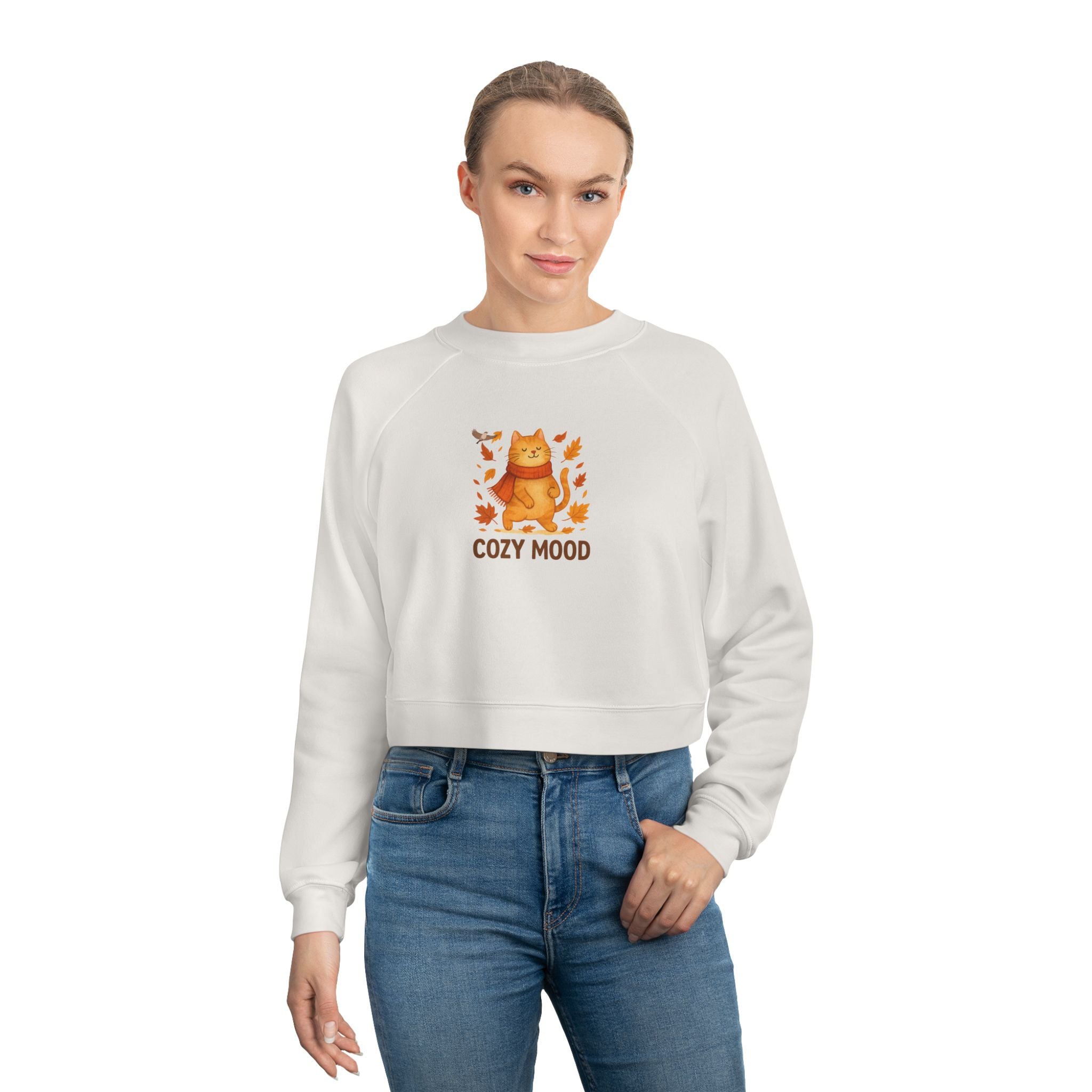 Cat Lover Cropped Fleece Pullover – Women’s Cozy Sweatshirt for Fall Fashion & Gifts