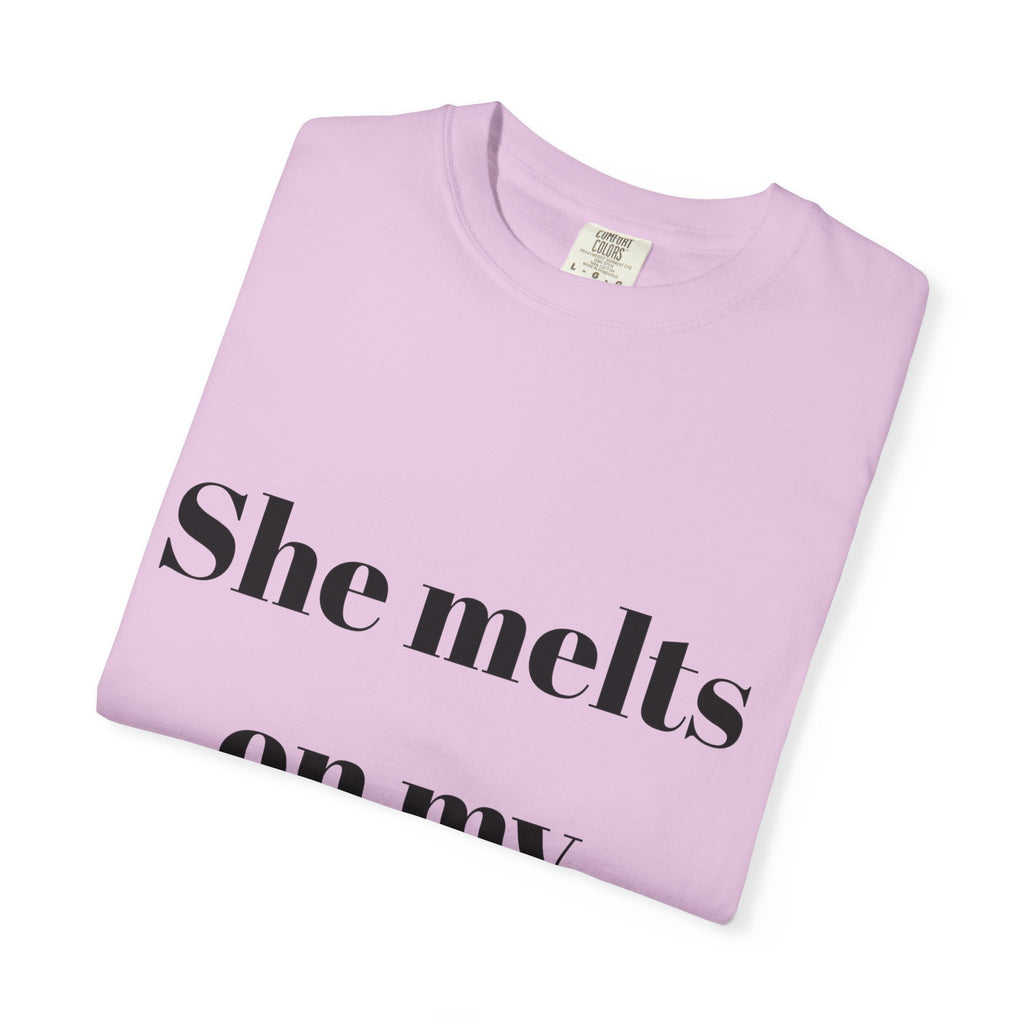 Funny Couple T-Shirt | She Melts on My Tongue Tee | Naughty Gift for Him | Cheeky Matching Shirt for Couples | Bold Statement Shirt