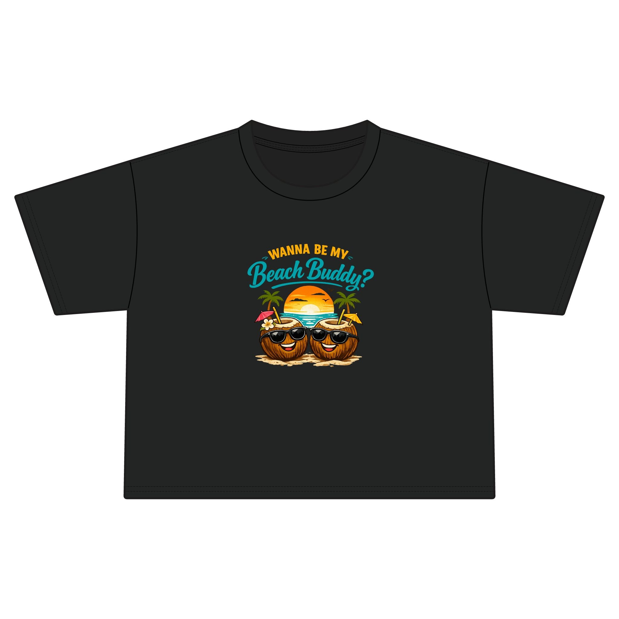 Wanna Be My Beach Buddy? | Funny Tropical Graphic T-Shirt | Cute Summer Vacation Tee