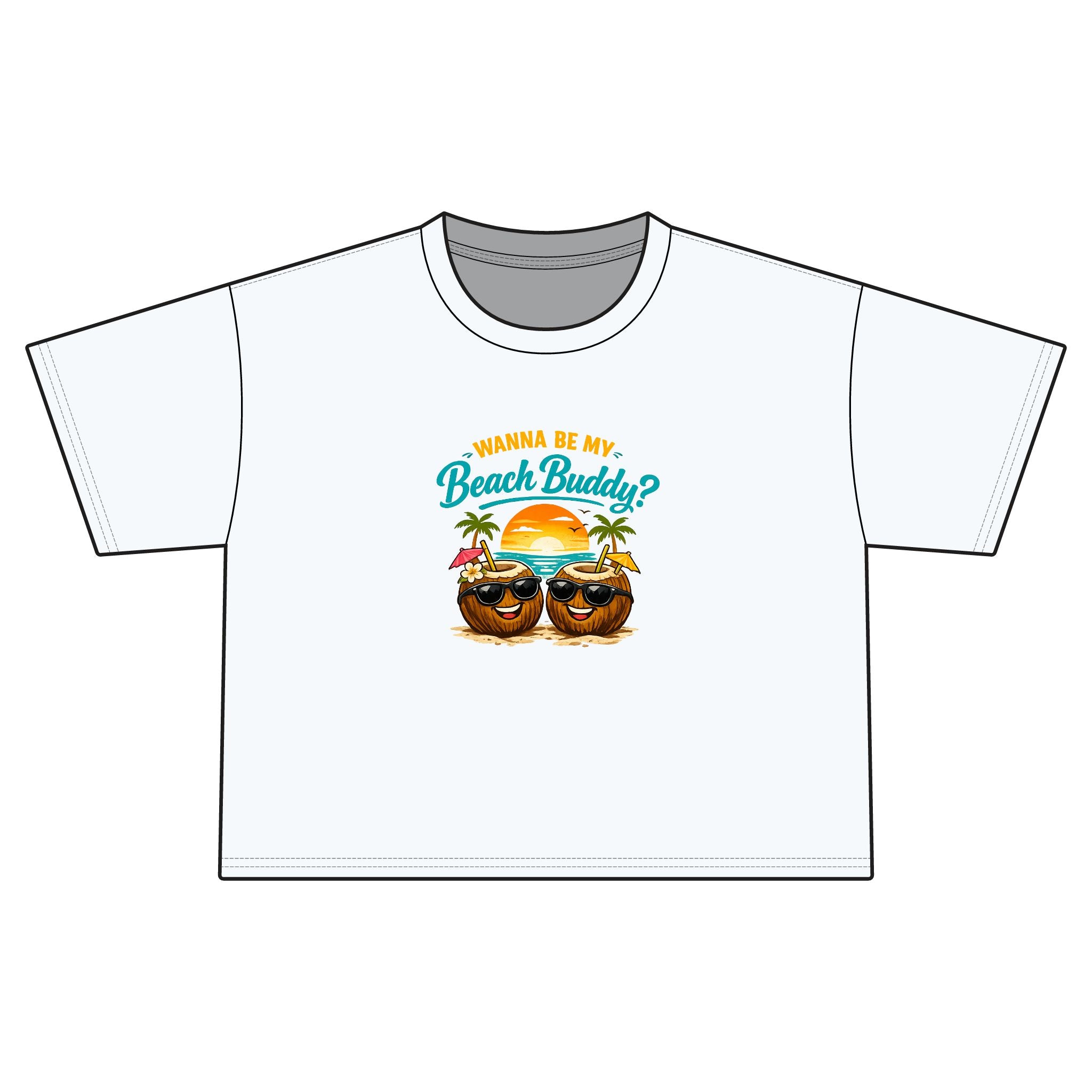 Wanna Be My Beach Buddy? | Funny Tropical Graphic T-Shirt | Cute Summer Vacation Tee