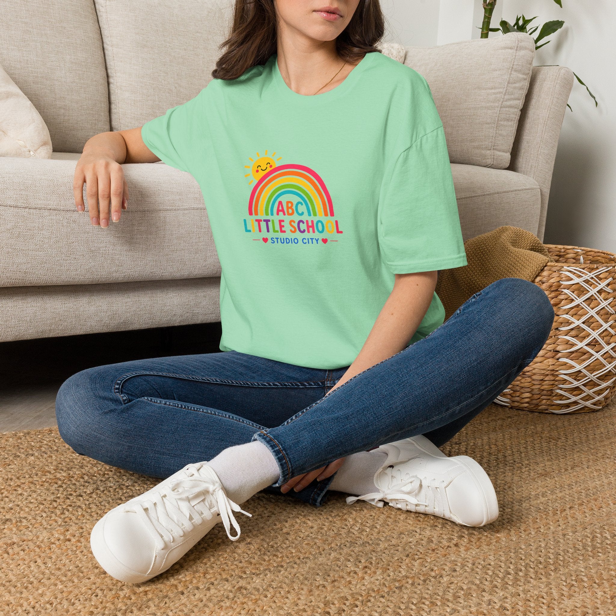 Kids Rainbow Preschool T‑Shirt — “ABC Little School” Sunny Day Tee