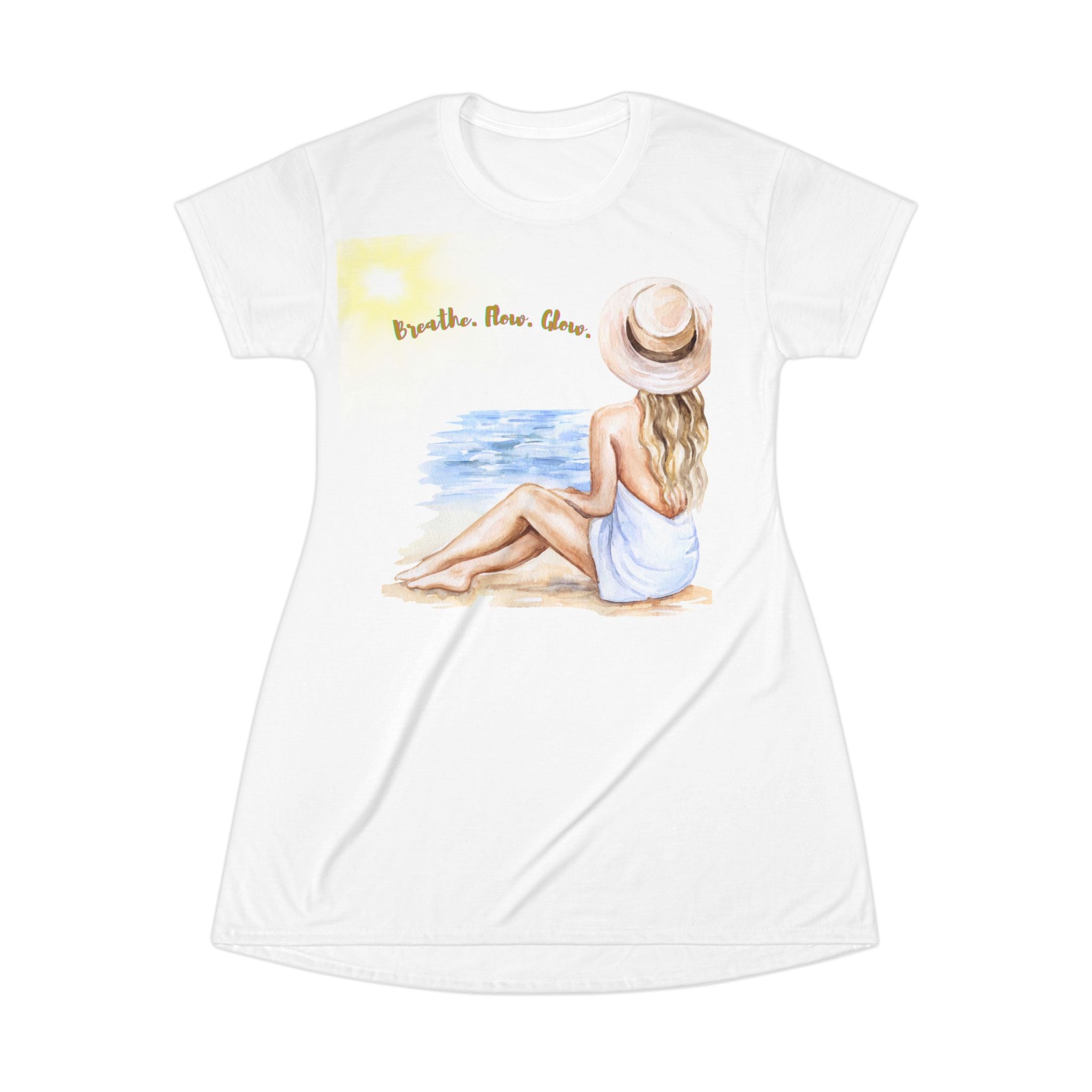 Breathe. Flow. Glow. | Relaxed Fit T-Shirt Dress with Quote