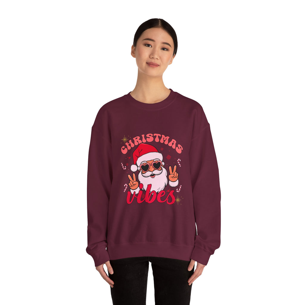 Christmas Vibes Santa Peace Sign Sweatshirt | Christmas Crewneck