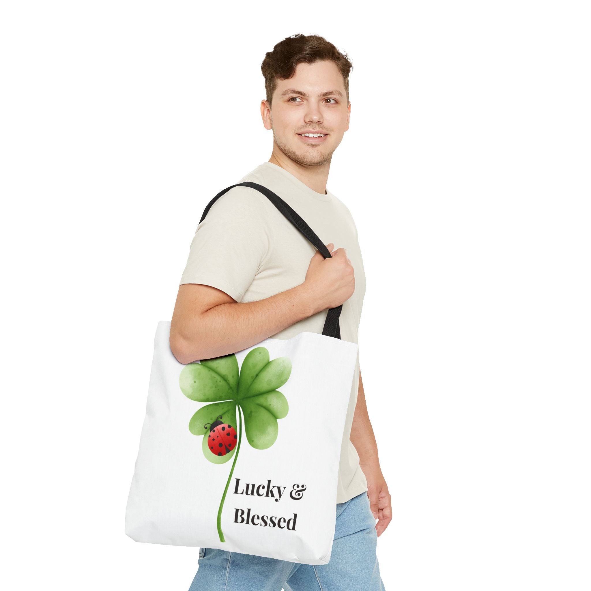 Lucky Girl Energy Tote Bag, Aesthetic Canvas Tote Bag, Cute Everyday Bag, Minimalist Ladybug Clover Tote