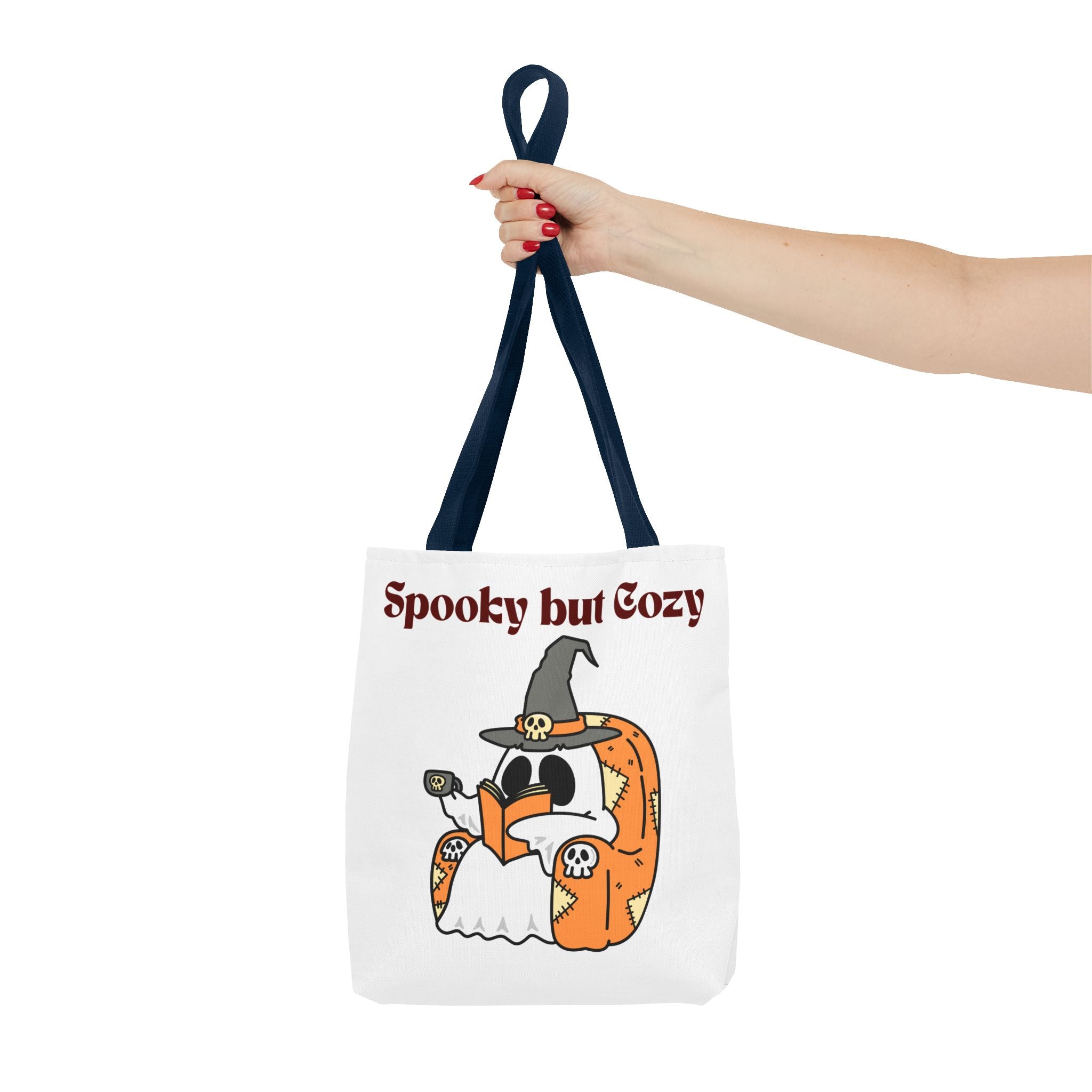 Spooky but Cozy Tote Bag | Fall Halloween Canvas Bag | Fun Gift for Witches, Ghost Lovers & Pumpkin Spice Fans