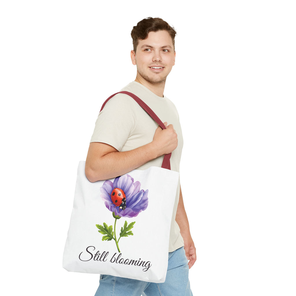 Still Blooming Tote Bag, Aesthetic Canvas Tote Bag, Cute Everyday Bag, Floral Ladybug Tote, Soft Life Gift
