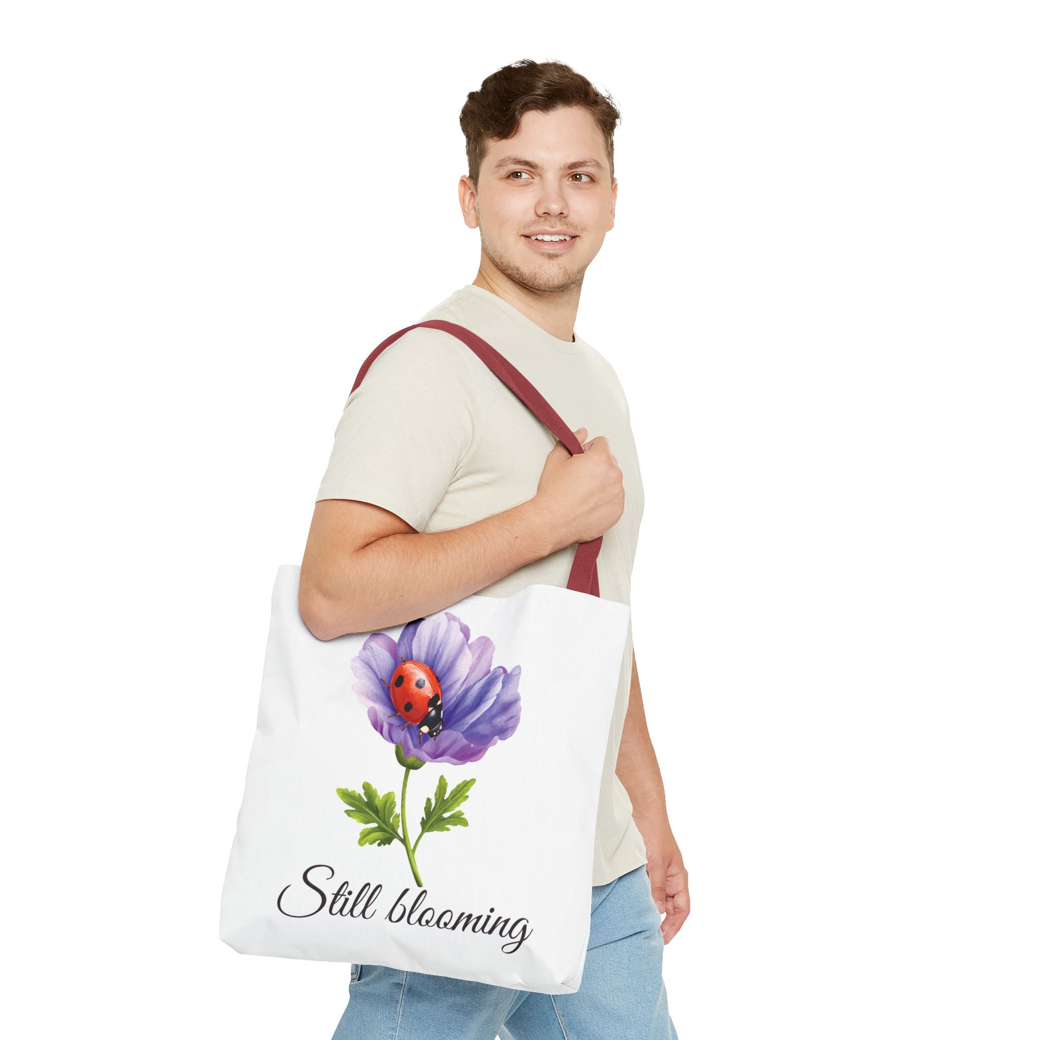 Still Blooming Tote Bag, Aesthetic Canvas Tote Bag, Cute Everyday Bag, Floral Ladybug Tote, Soft Life Gift