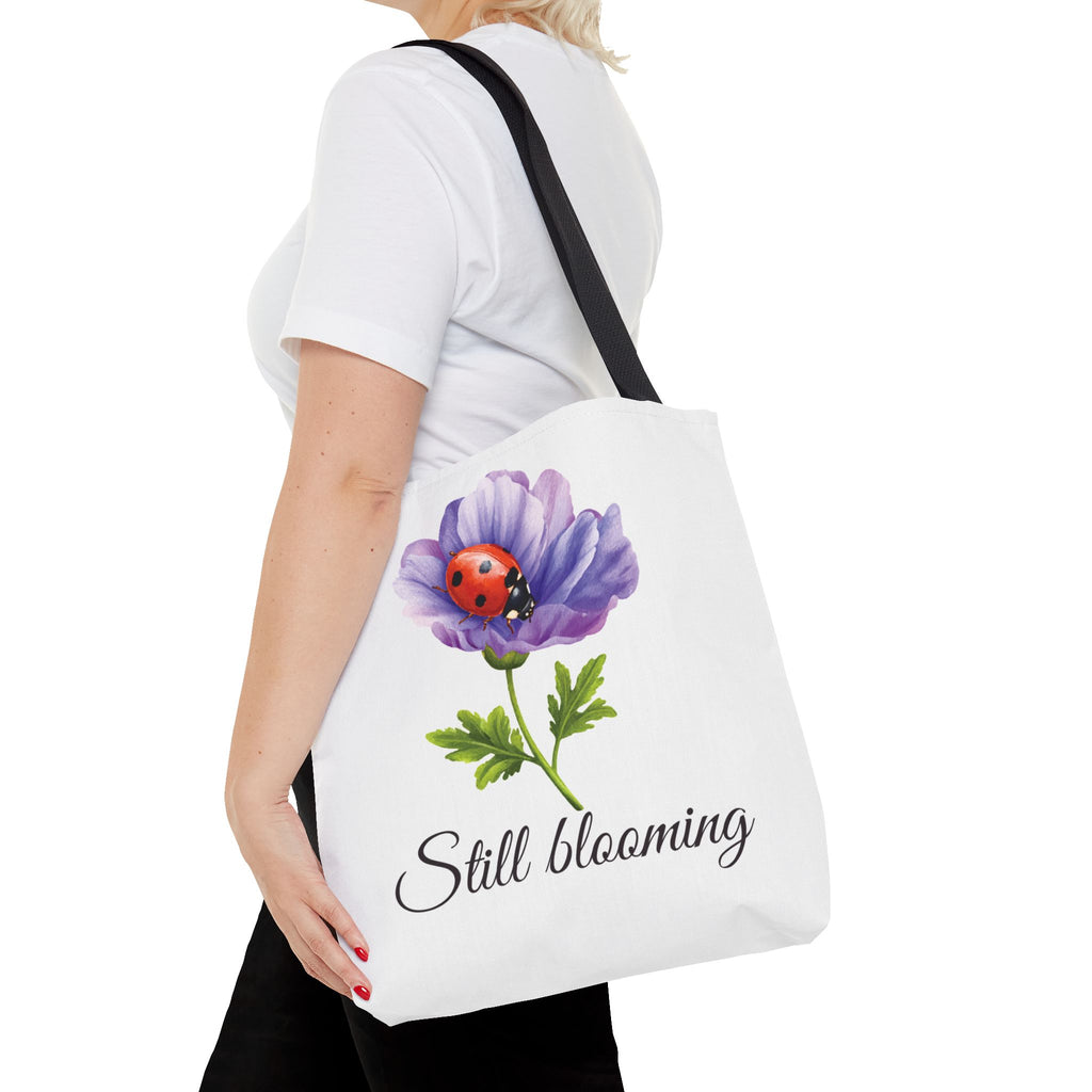 Still Blooming Tote Bag, Aesthetic Canvas Tote Bag, Cute Everyday Bag, Floral Ladybug Tote, Soft Life Gift