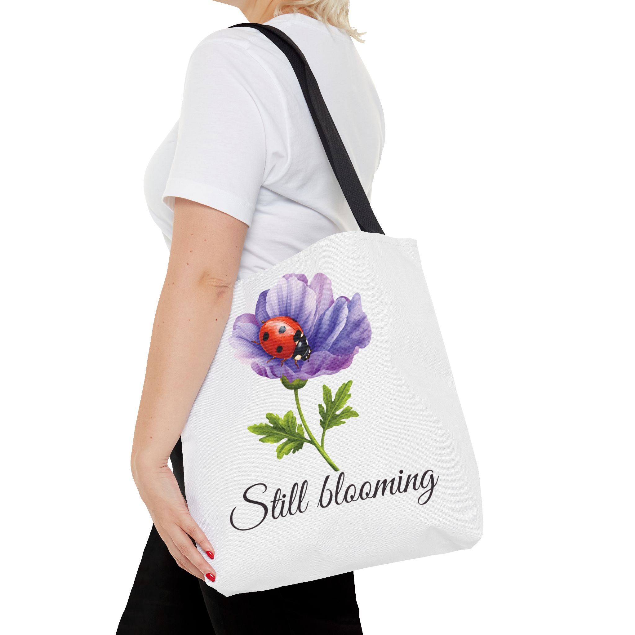 Still Blooming Tote Bag, Aesthetic Canvas Tote Bag, Cute Everyday Bag, Floral Ladybug Tote, Soft Life Gift