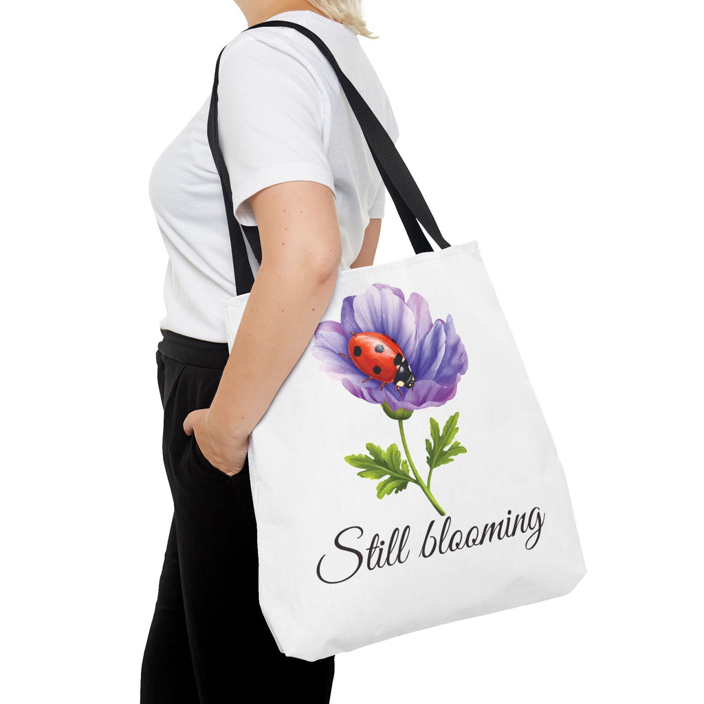 Still Blooming Tote Bag, Aesthetic Canvas Tote Bag, Cute Everyday Bag, Floral Ladybug Tote, Soft Life Gift