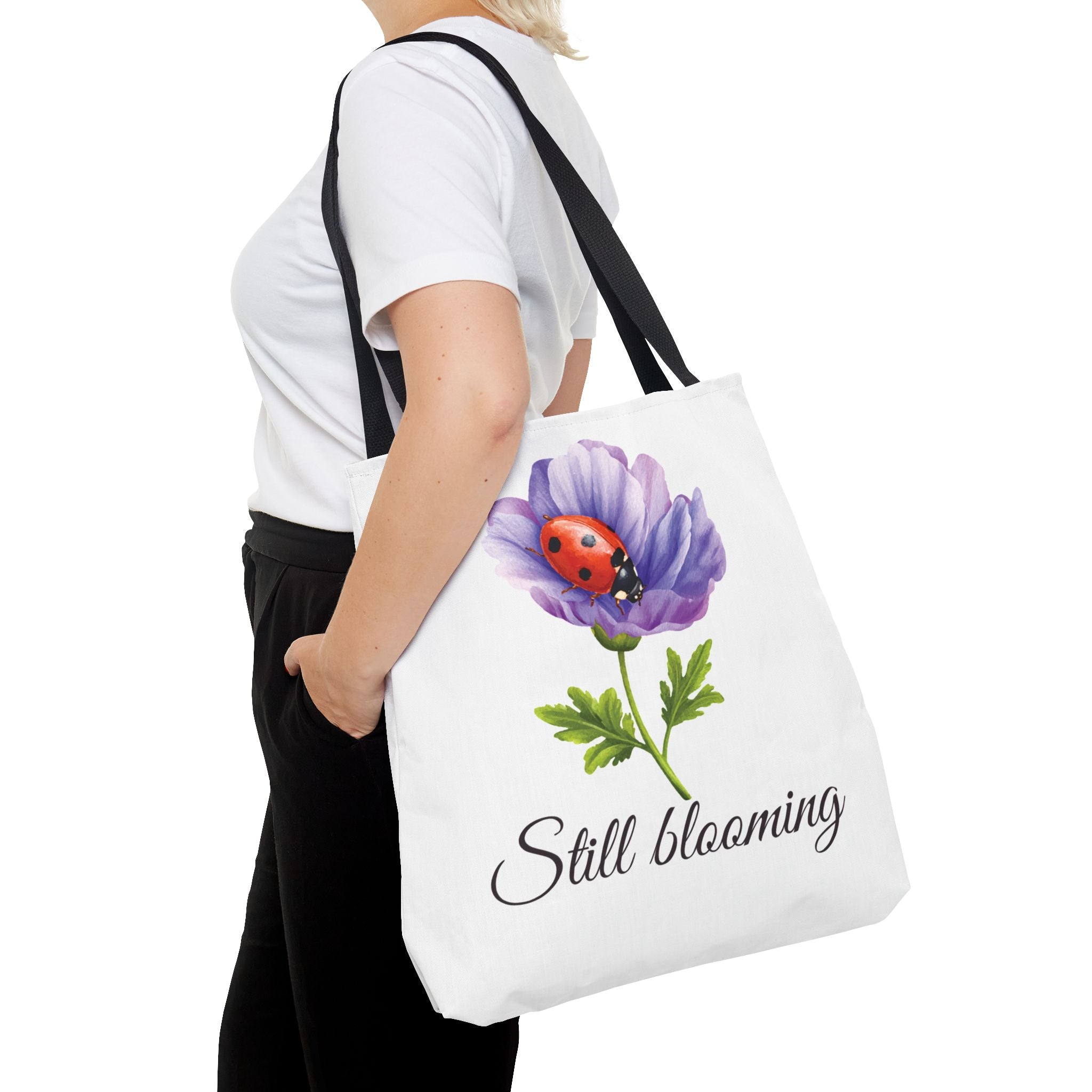 Still Blooming Tote Bag, Aesthetic Canvas Tote Bag, Cute Everyday Bag, Floral Ladybug Tote, Soft Life Gift