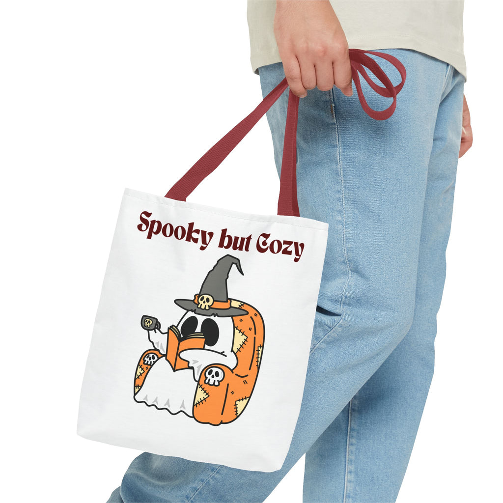 Spooky but Cozy Tote Bag | Fall Halloween Canvas Bag | Fun Gift for Witches, Ghost Lovers & Pumpkin Spice Fans