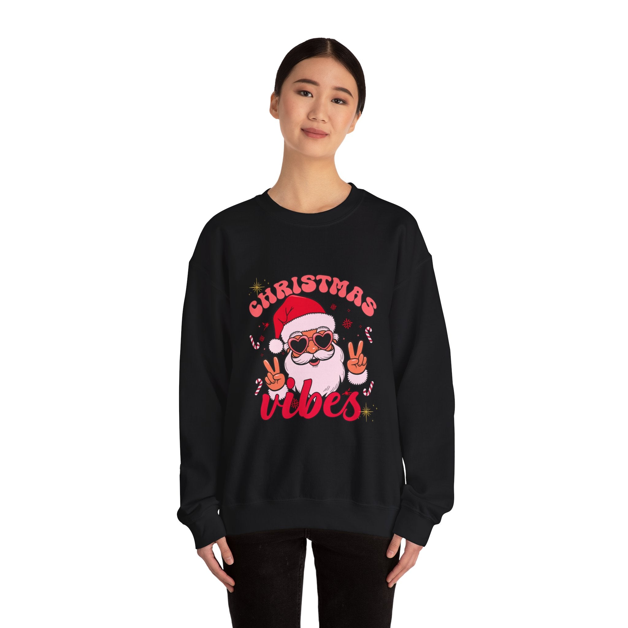 Christmas Vibes Santa Peace Sign Sweatshirt | Christmas Crewneck