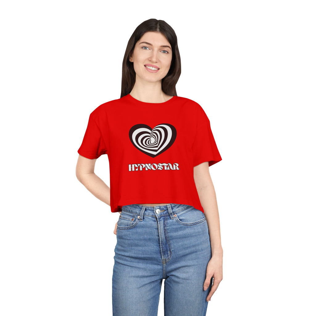 Hypnostar Crop Tee — Retro Spiral Heart Graphic Women's Cropped T-Shirt