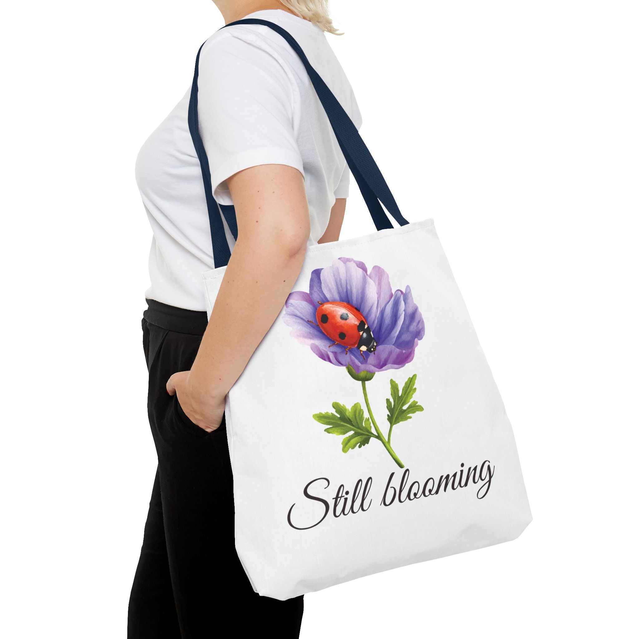 Still Blooming Tote Bag, Aesthetic Canvas Tote Bag, Cute Everyday Bag, Floral Ladybug Tote, Soft Life Gift