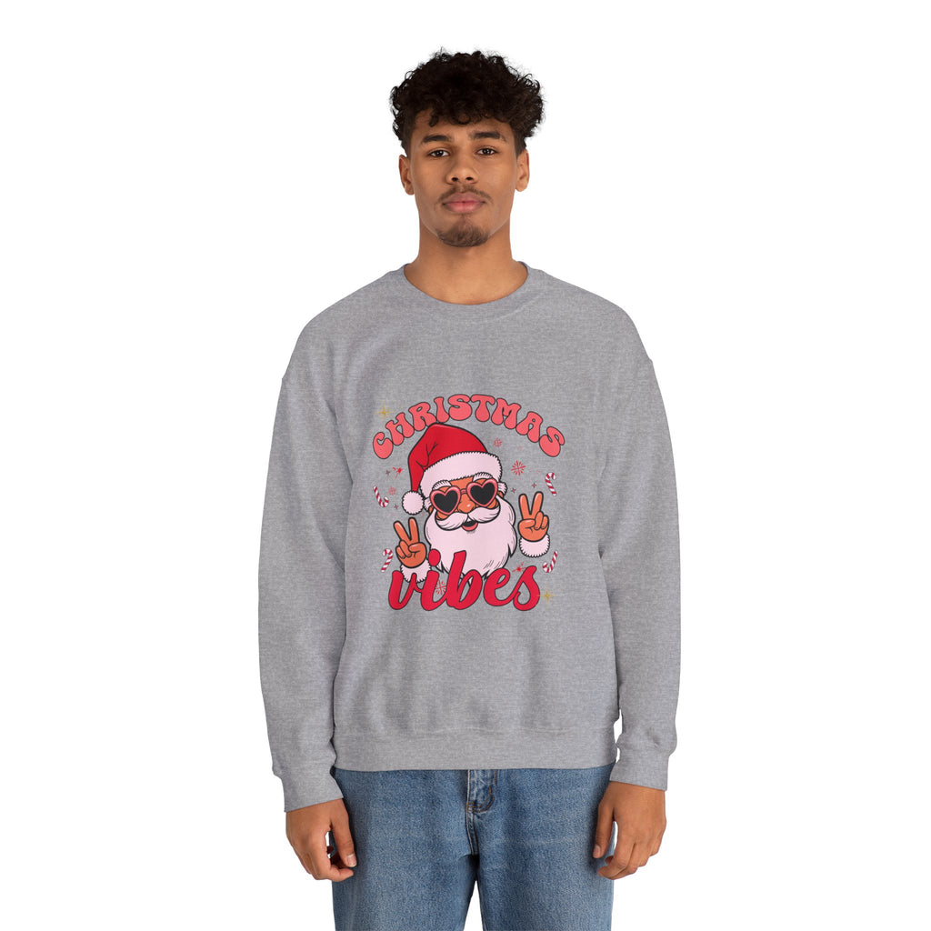 Christmas Vibes Santa Peace Sign Sweatshirt | Christmas Crewneck