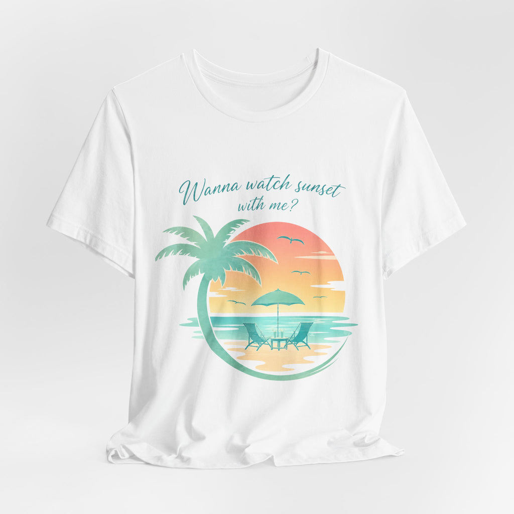 Wanna Watch Sunset With Me? Tropical Beach Graphic Tee