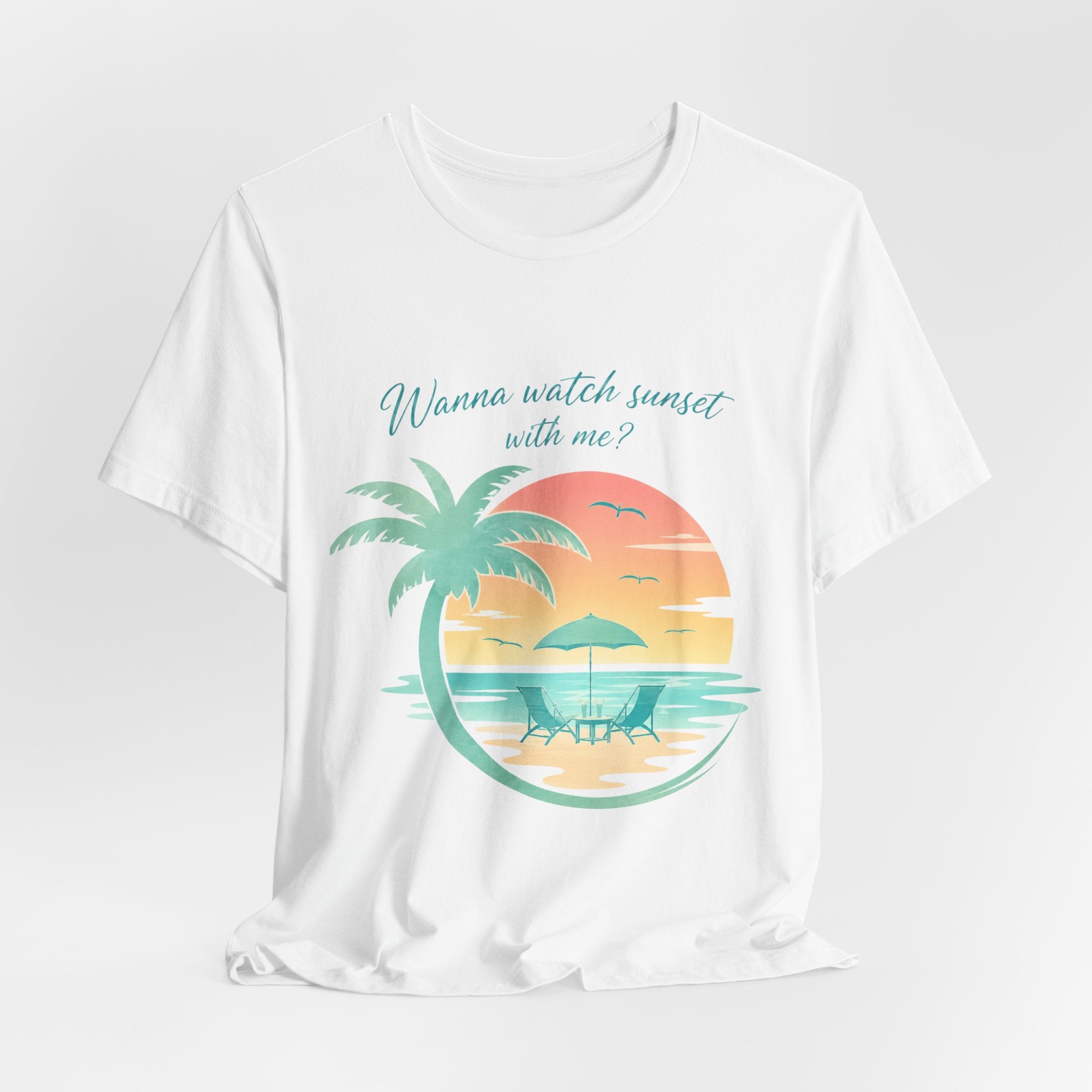 Wanna Watch Sunset With Me? Tropical Beach Graphic Tee