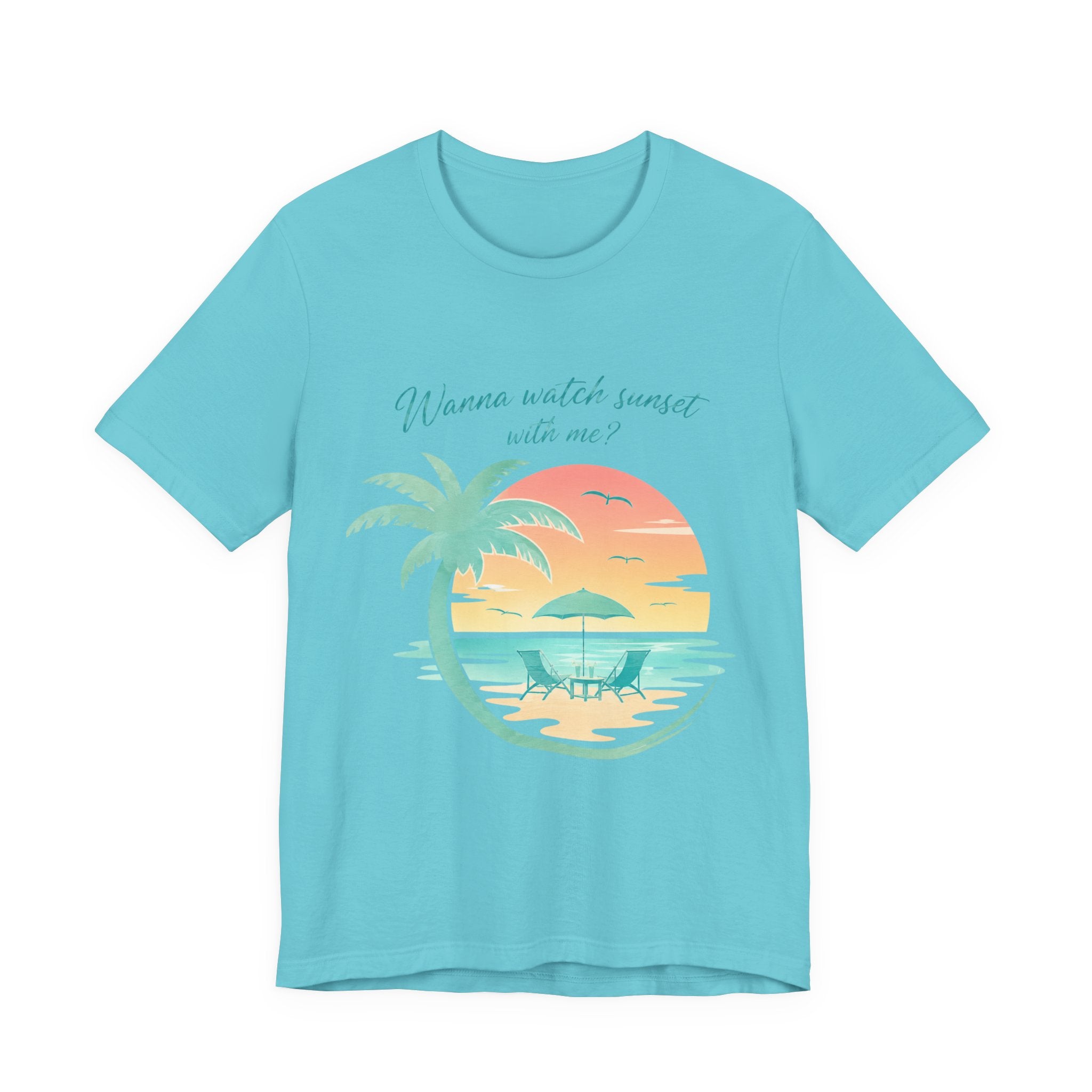 Wanna Watch Sunset With Me? Tropical Beach Graphic Tee