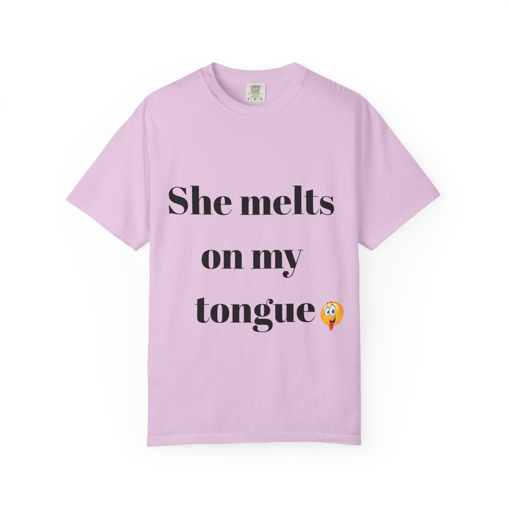 Funny Couple T-Shirt | She Melts on My Tongue Tee | Naughty Gift for Him | Cheeky Matching Shirt for Couples | Bold Statement Shirt