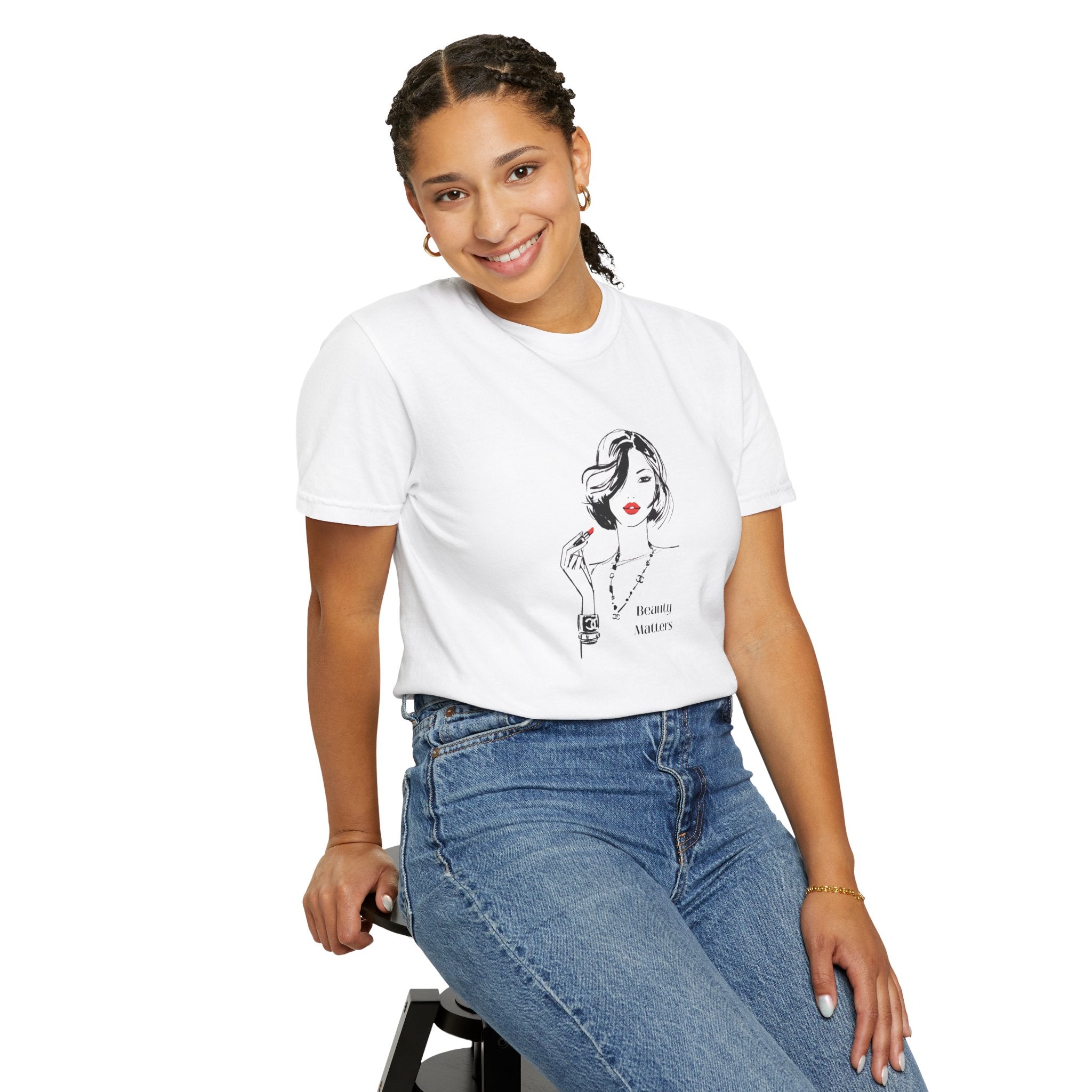 Minimalist Fashion Illustration T-Shirt — 'Beauty Matters' Graphic Tee