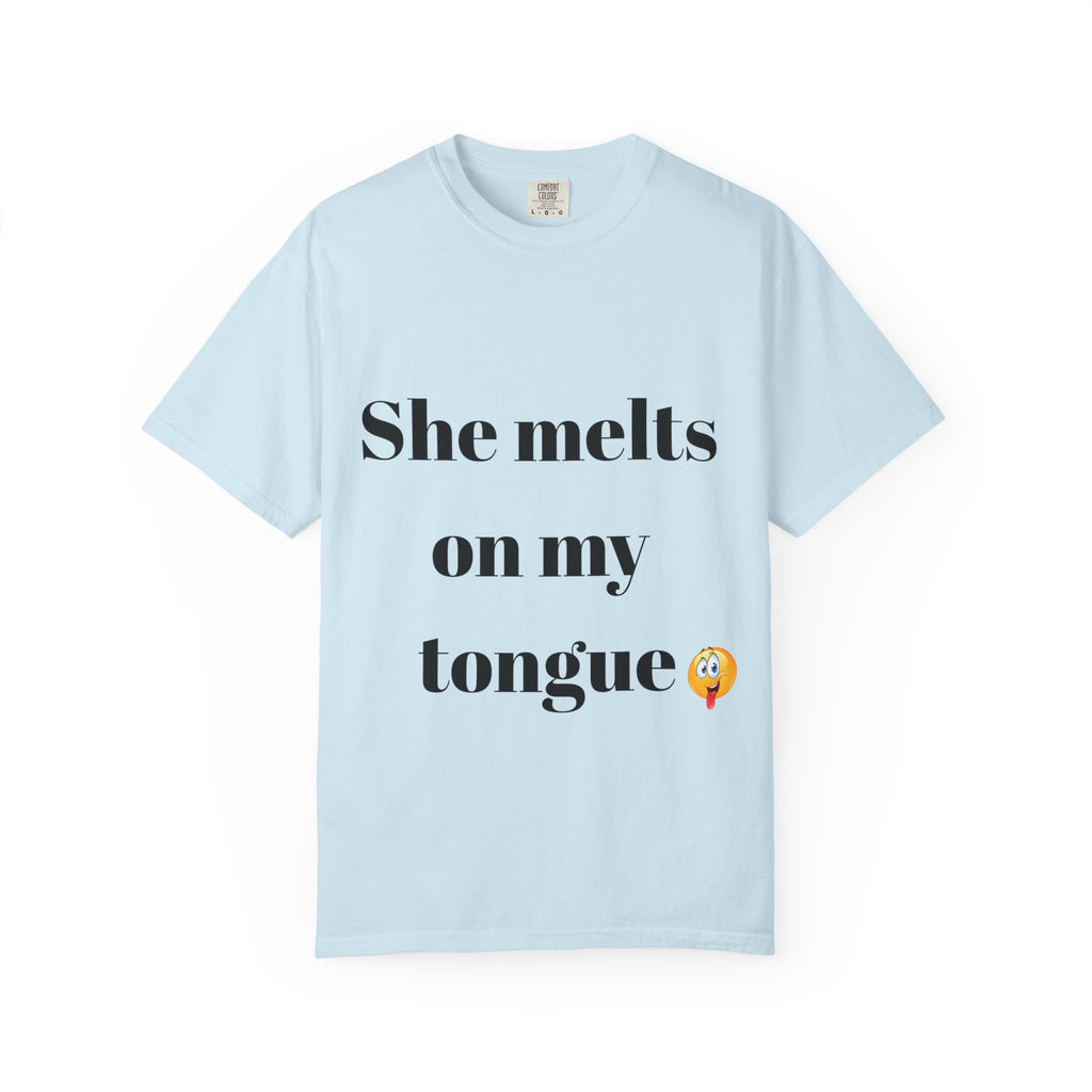 Funny Couple T-Shirt | She Melts on My Tongue Tee | Naughty Gift for Him | Cheeky Matching Shirt for Couples | Bold Statement Shirt