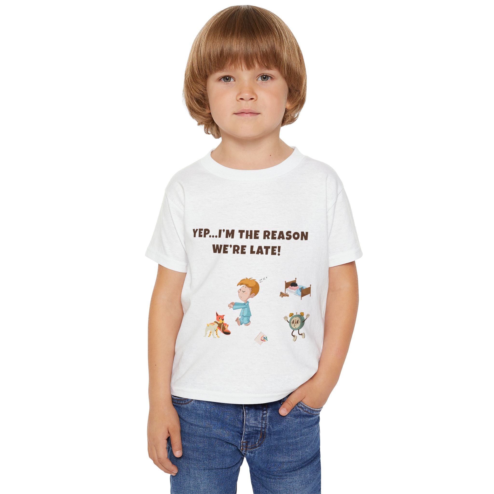 Yep Im the Reason We are Late!  Funny Toddler TShirt  Cute Cartoon Pajama Kid Tee  Morning Chaos Shirt for Boys and Girls