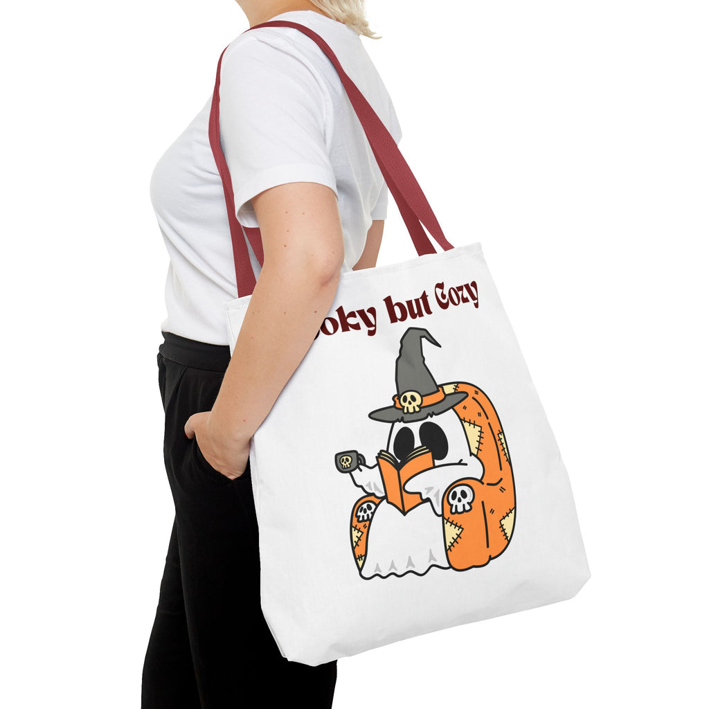 Spooky but Cozy Tote Bag | Fall Halloween Canvas Bag | Fun Gift for Witches, Ghost Lovers & Pumpkin Spice Fans
