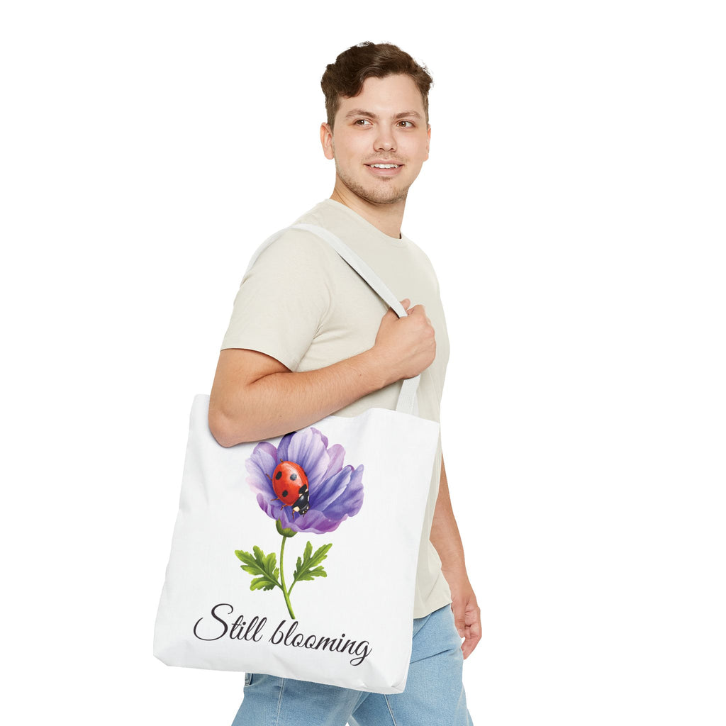 Still Blooming Tote Bag, Aesthetic Canvas Tote Bag, Cute Everyday Bag, Floral Ladybug Tote, Soft Life Gift