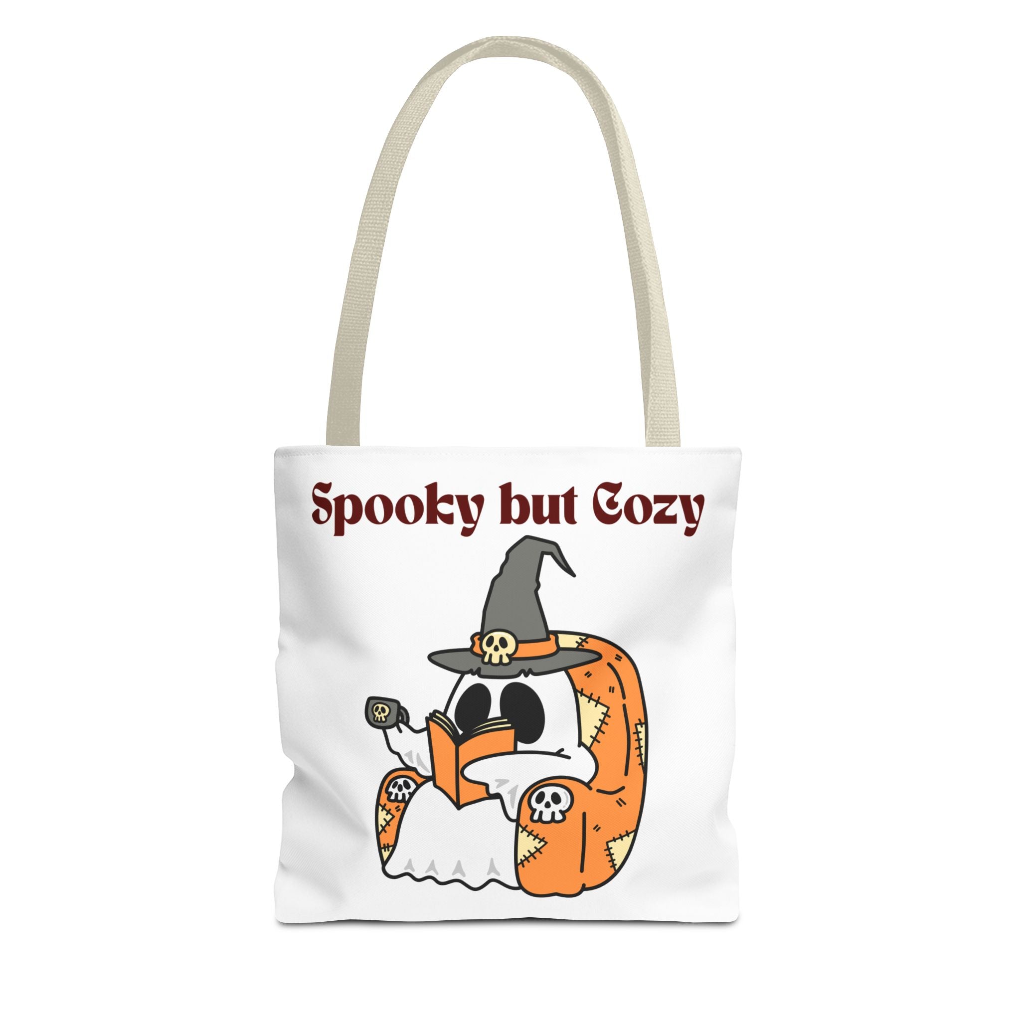 Spooky but Cozy Tote Bag | Fall Halloween Canvas Bag | Fun Gift for Witches, Ghost Lovers & Pumpkin Spice Fans