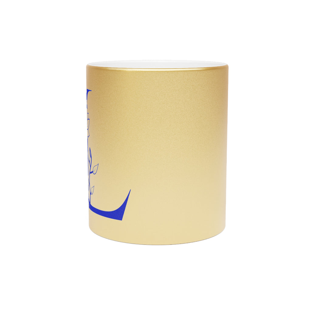 Metallic Floral Monogram Mug — Letter L Silver/Gold Coffee Cup