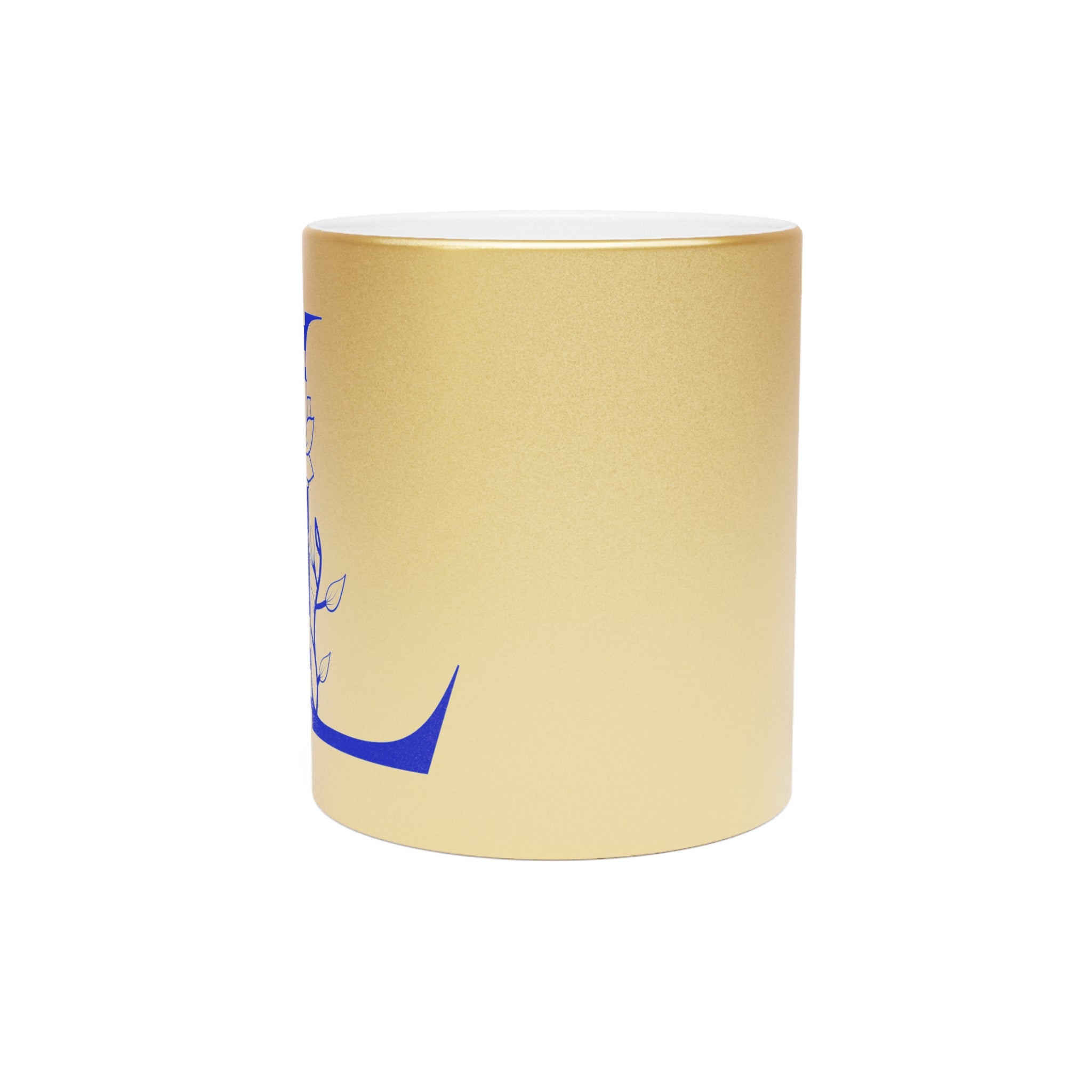Metallic Floral Monogram Mug — Letter L Silver/Gold Coffee Cup