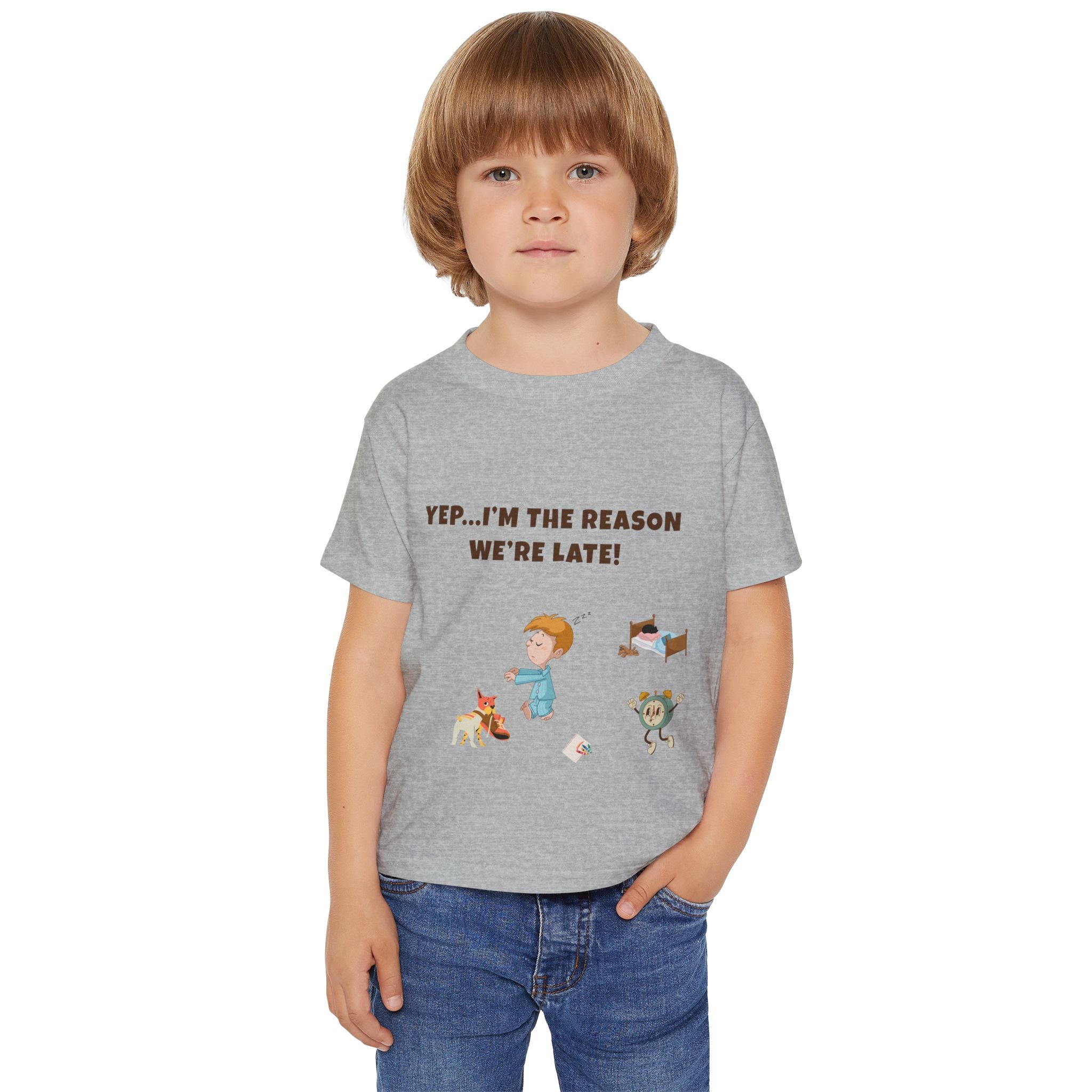 Yep Im the Reason We are Late!  Funny Toddler TShirt  Cute Cartoon Pajama Kid Tee  Morning Chaos Shirt for Boys and Girls