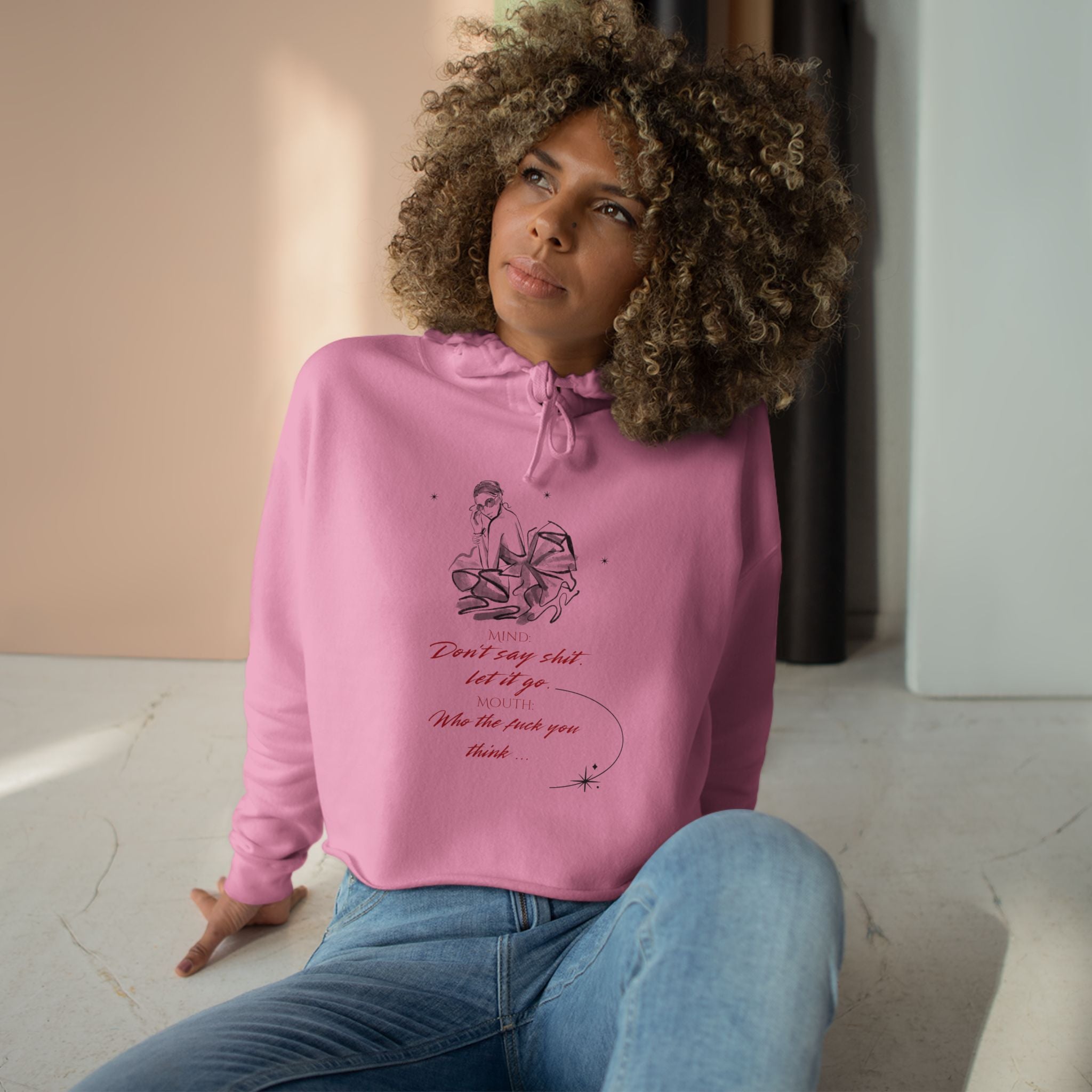 Sassy Crop Hoodie | Mind vs Mouth Bold Quote | Empowering Feminine Fit