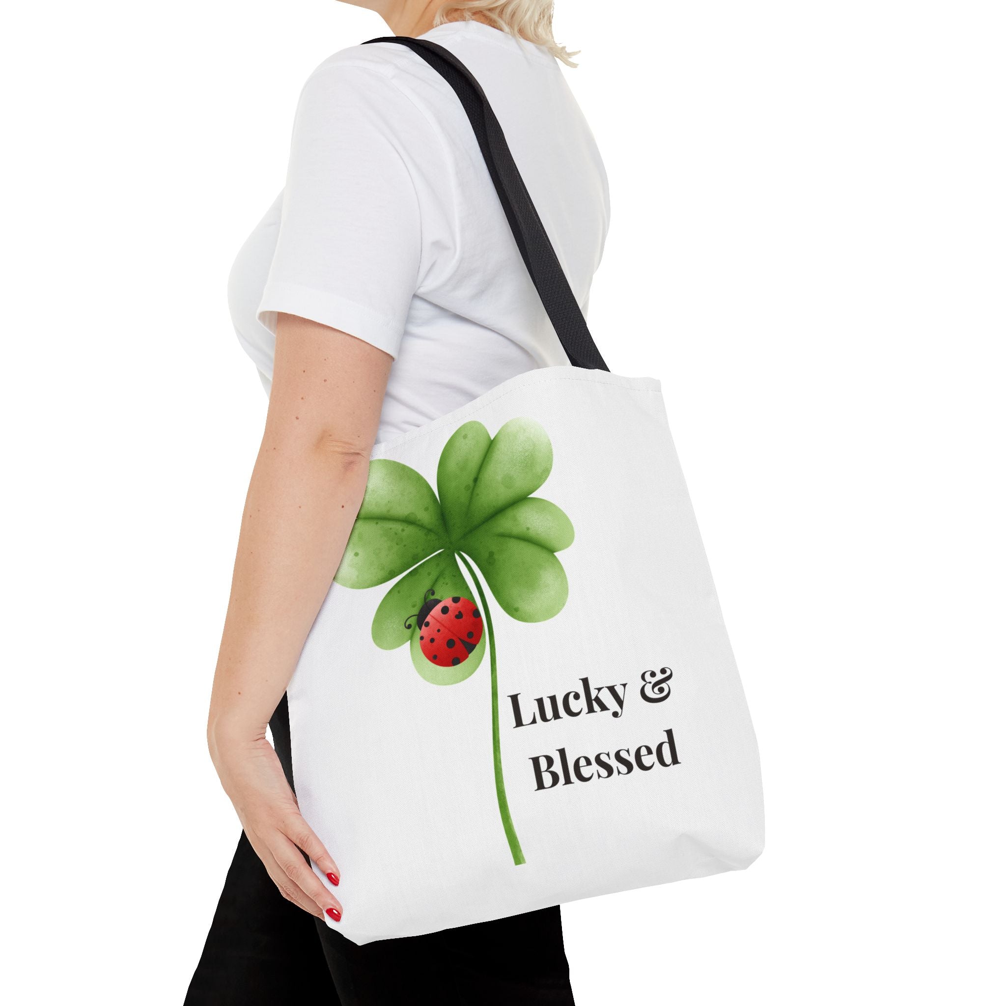 Lucky Girl Energy Tote Bag, Aesthetic Canvas Tote Bag, Cute Everyday Bag, Minimalist Ladybug Clover Tote